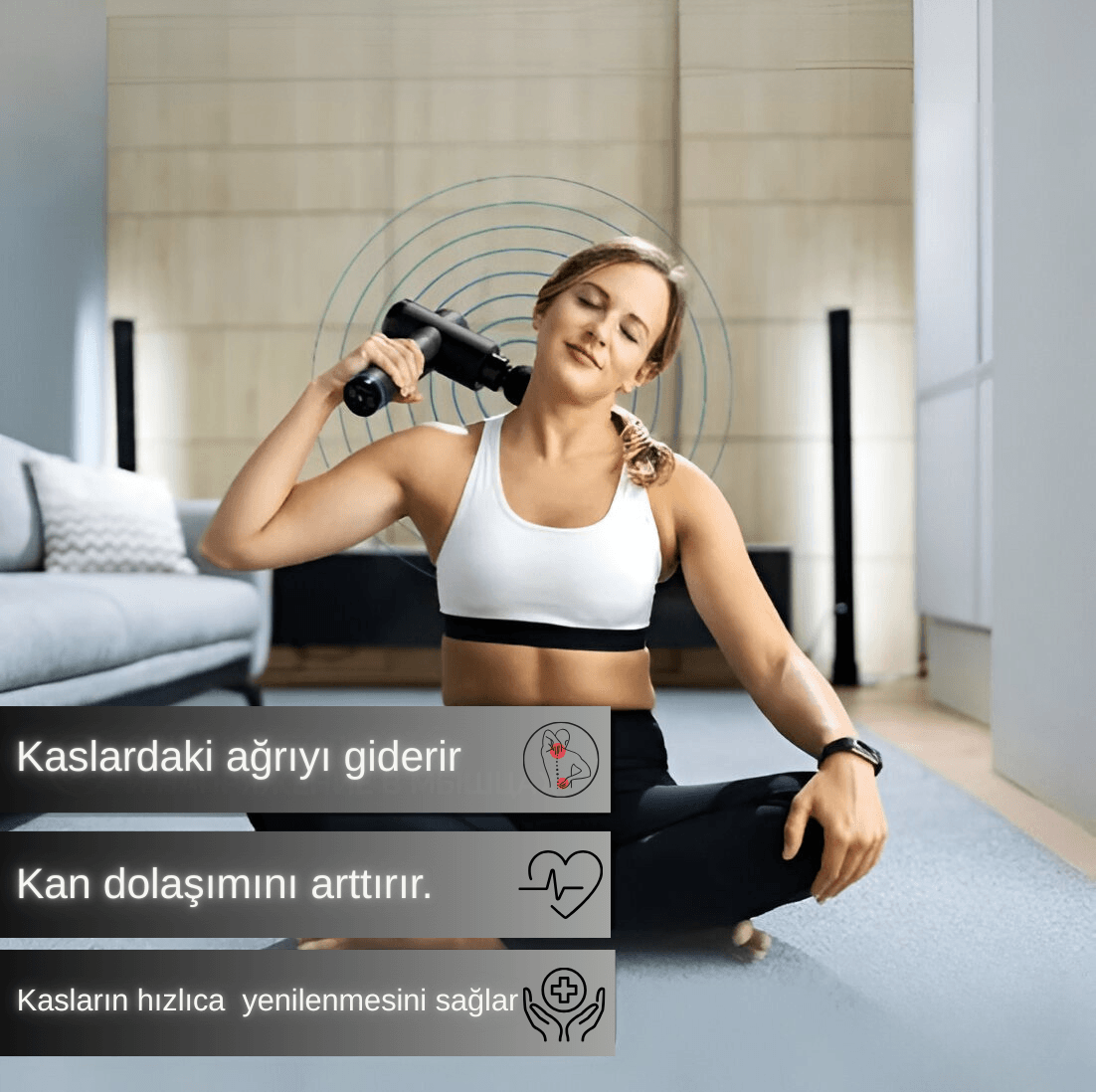 Masaj Tabancası Sporcu Masaj Aleti 9mm 4 Başlıklı Şarjlı Profesyonel Tabancası Masaj Aleti TP-1030