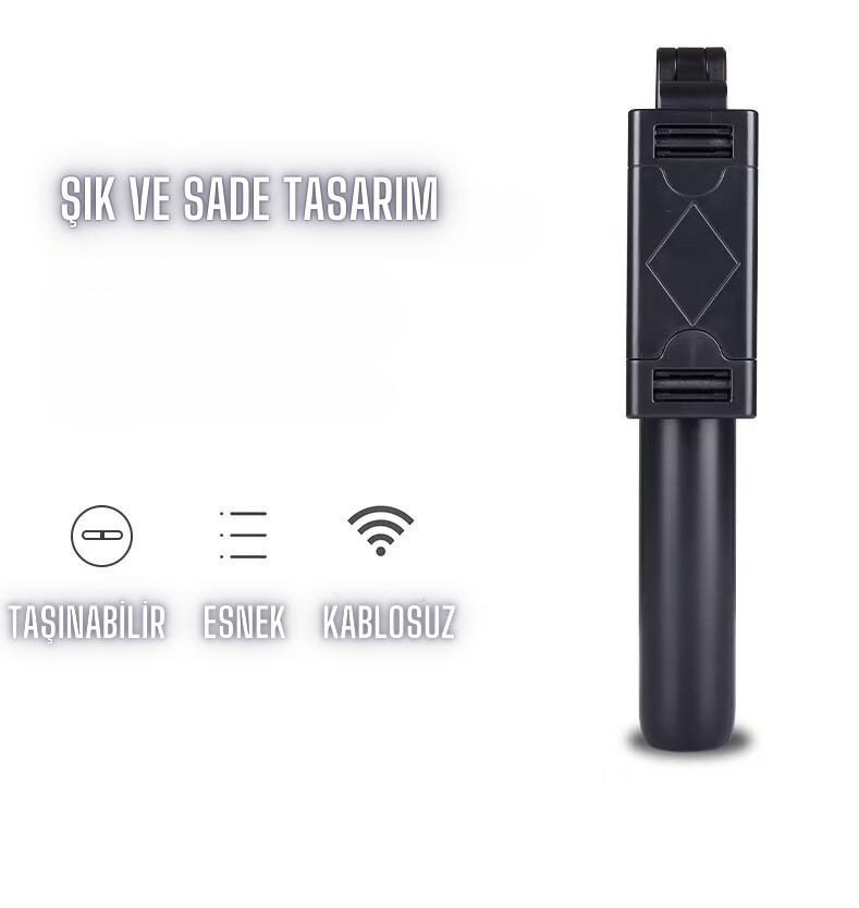 Selfie Çubuğu Tripod Siyah Sabit Bluetoothlu Tp-1020