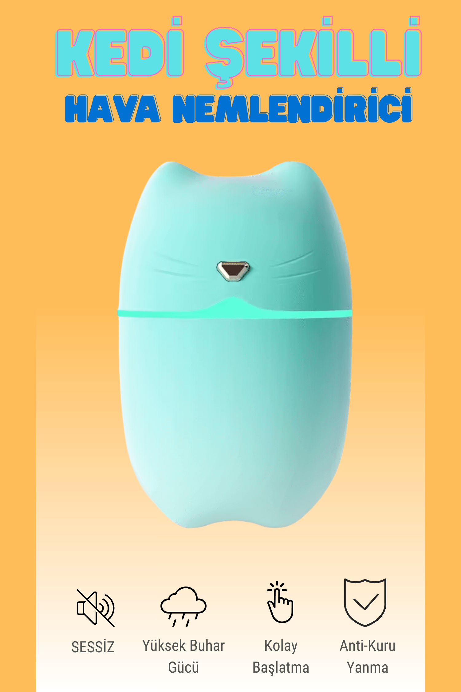 Kedi Şekilli Hava Nemlendirici USB Buhar Makinesi Aroma Difüzörü H2o Tp-1005
