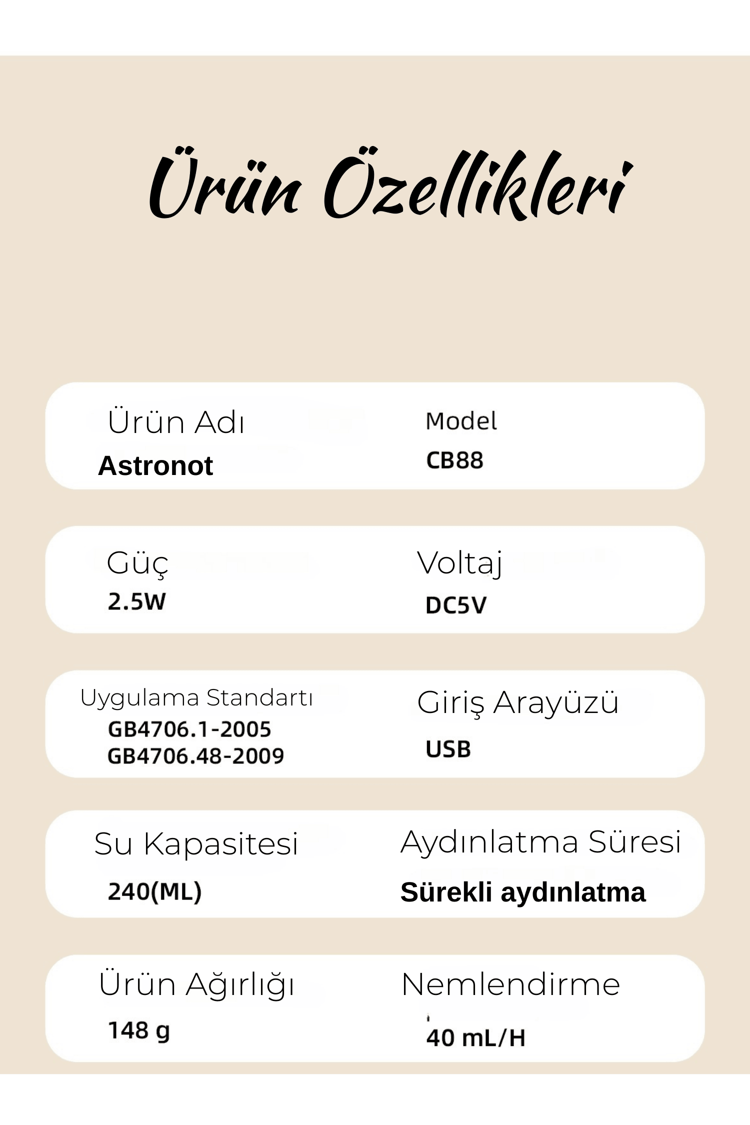 Astronot Ay Şekilli Gece Lambalı 220 ml Ultrasonik Hava Nemlendirici TP-1036