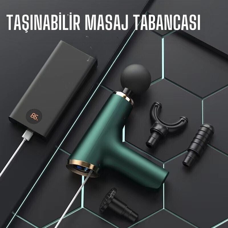 Masaj Tabancası Sporcu Masaj Aleti 4mm 4 Farklı Başlıklı Şarjlı Profesyonel Masaj Aleti TP-1027