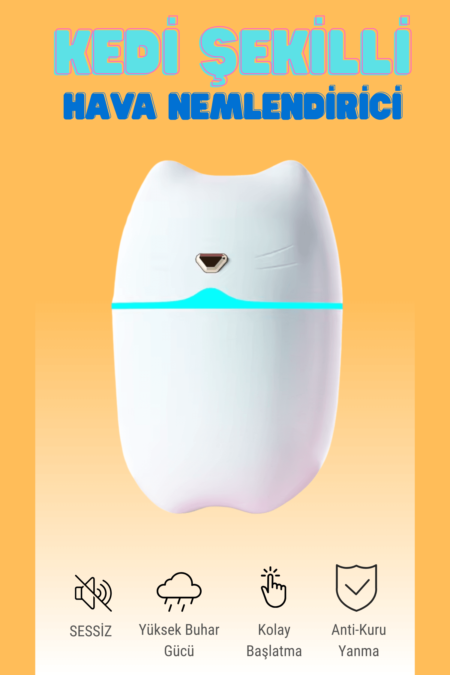 Kedi Şekilli Hava Nemlendirici USB Buhar Makinesi Aroma Difüzörü H2o Tp-1005