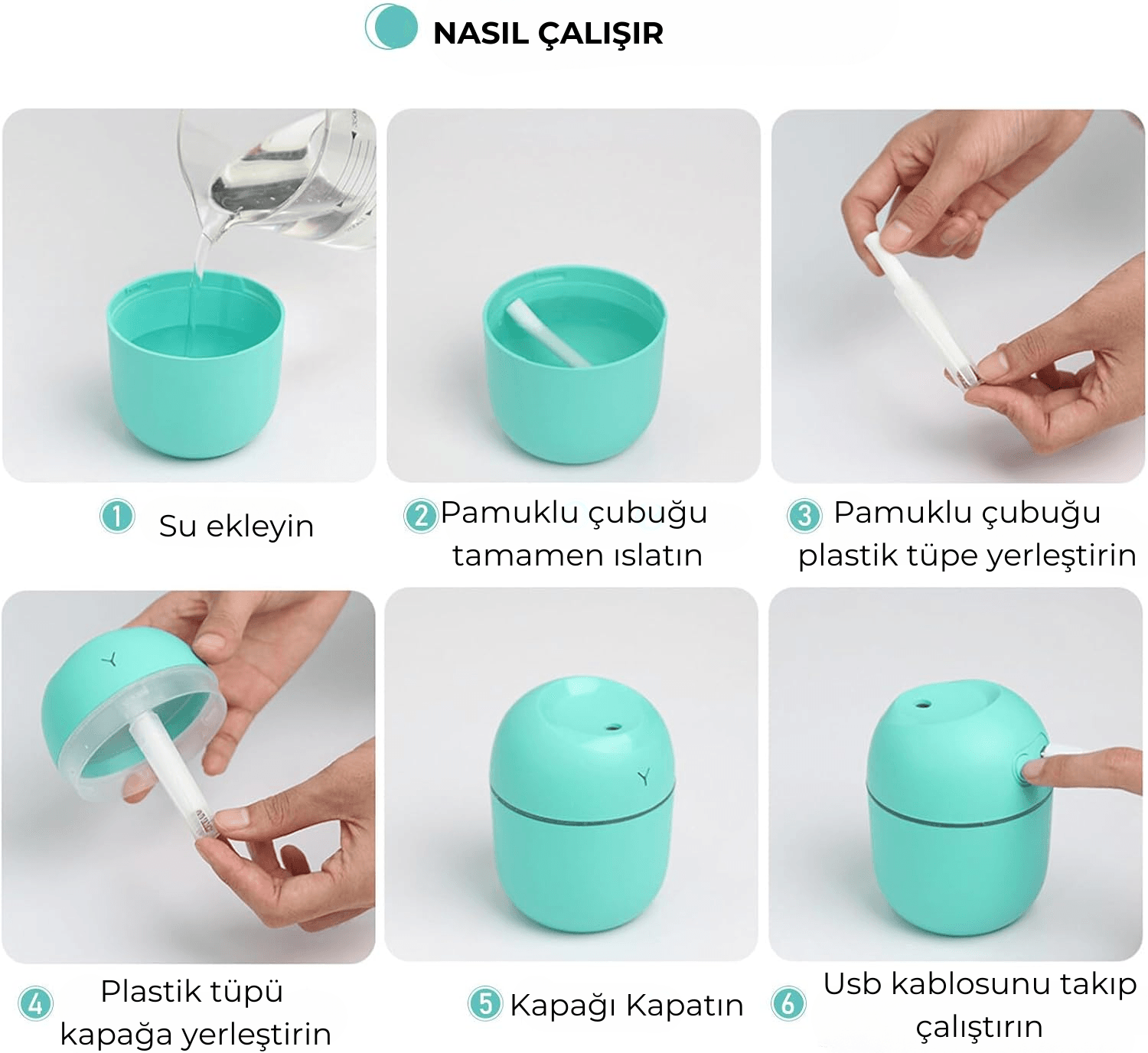 220 mL Hava Nemlendirici Led Işıklı Aroma Difizörü H2O TP-1021
