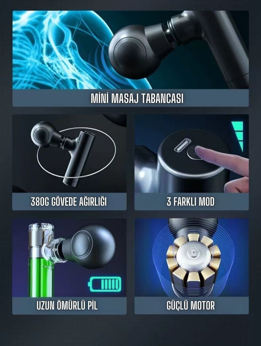Mini Masaj Tabancası Sporcu Masaj Aleti Taşınabilir Fasya Masaj Aleti TP-1035