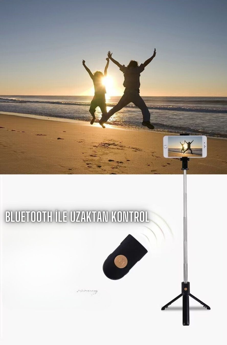 Selfie Çubuğu Tripod Siyah Sabit Bluetoothlu Tp-1020