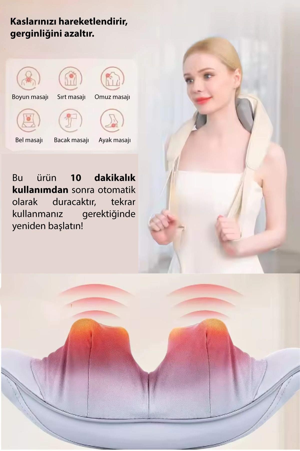 Şarjlı Ovmalı Isıtmalı Boyun Sırt Masaj Aleti Tp-1025