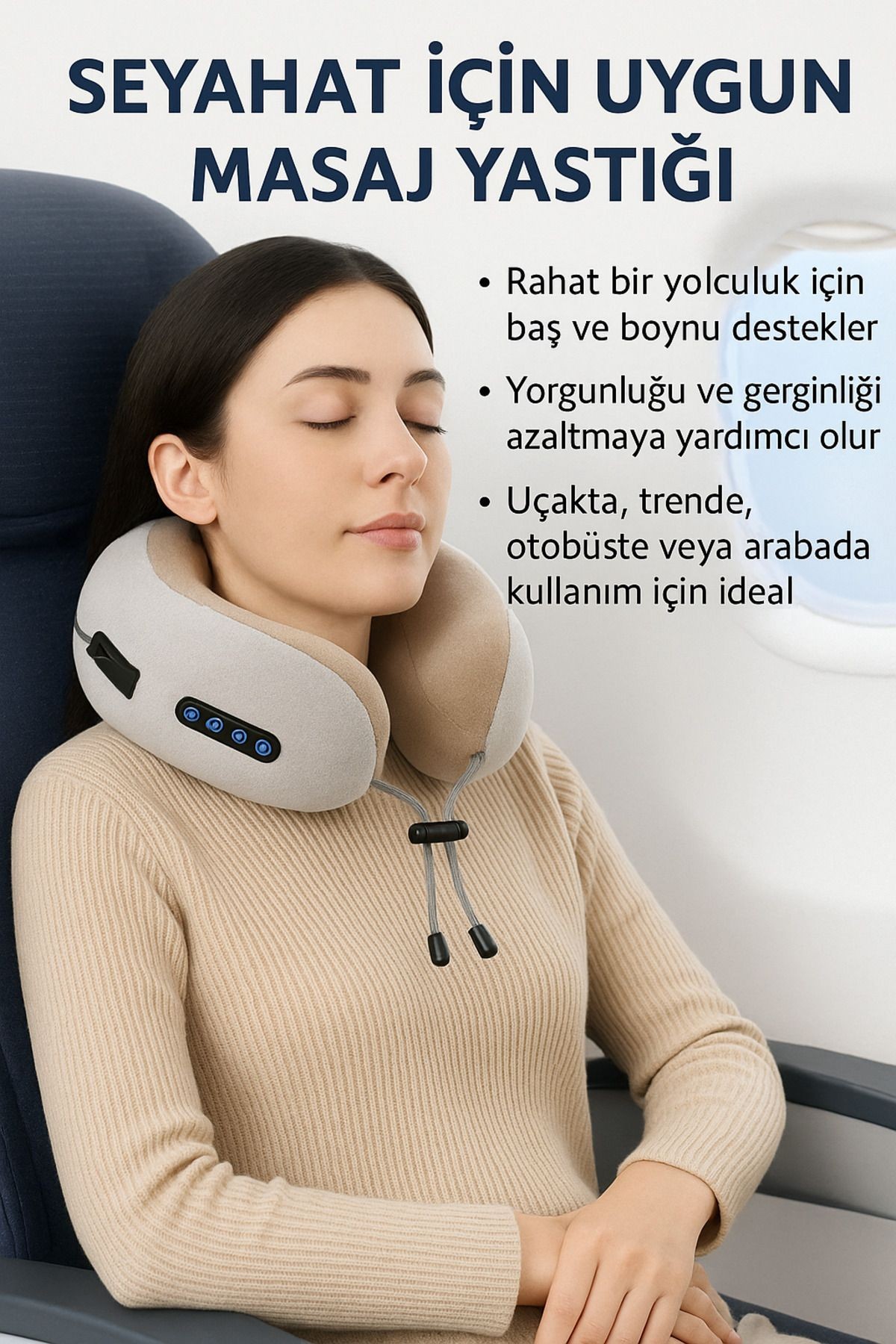Boyun Masaj Yastığı U Şeklinde Şarjlı Boyun Masaj Aleti Hijyenik Kumaş TP-1029