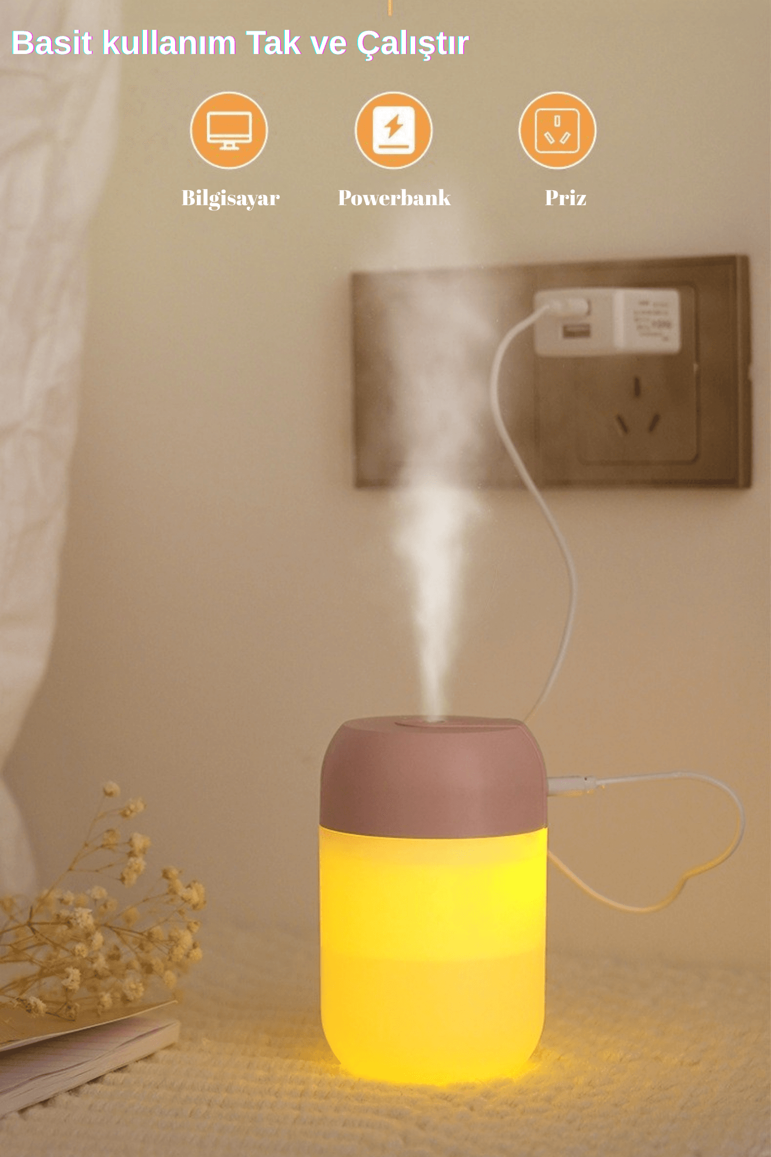 Hava Nemlendirici Usb 330ml Ultrasonik Hava Nemlendirici Aroma Difüzörü H2o Tp-1004