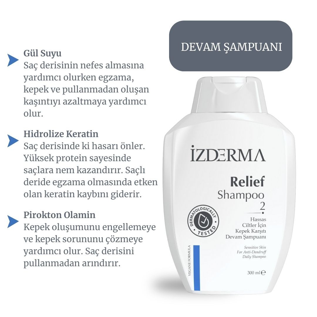 Relief 3'lü Set Egzama Kaynaklı Kepek Karşıtı Bakım & Devam Şampuanı ve Losyon