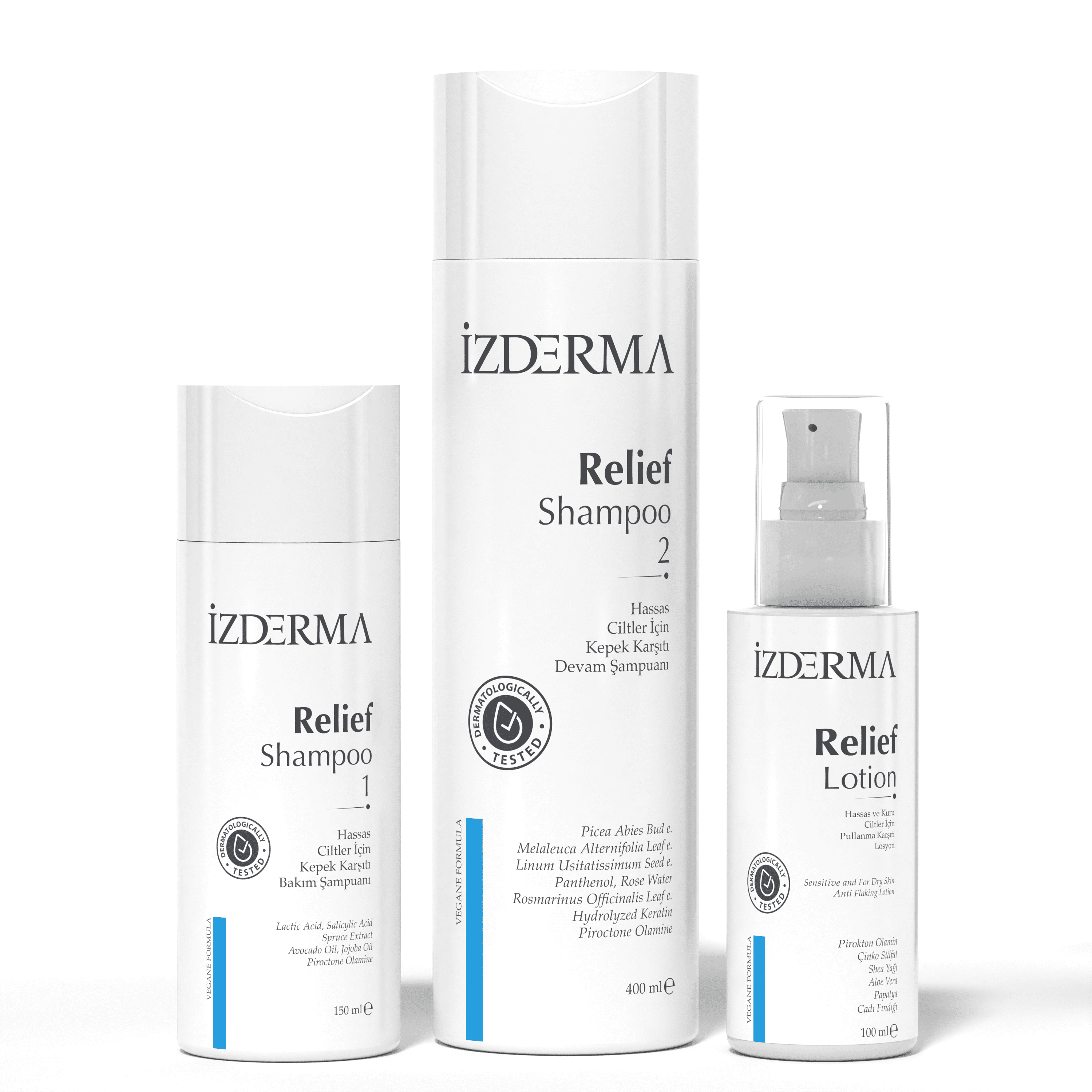 Relief 3'lü Set Egzama Kaynaklı Kepek Karşıtı Bakım & Devam Şampuanı ve Losyon
