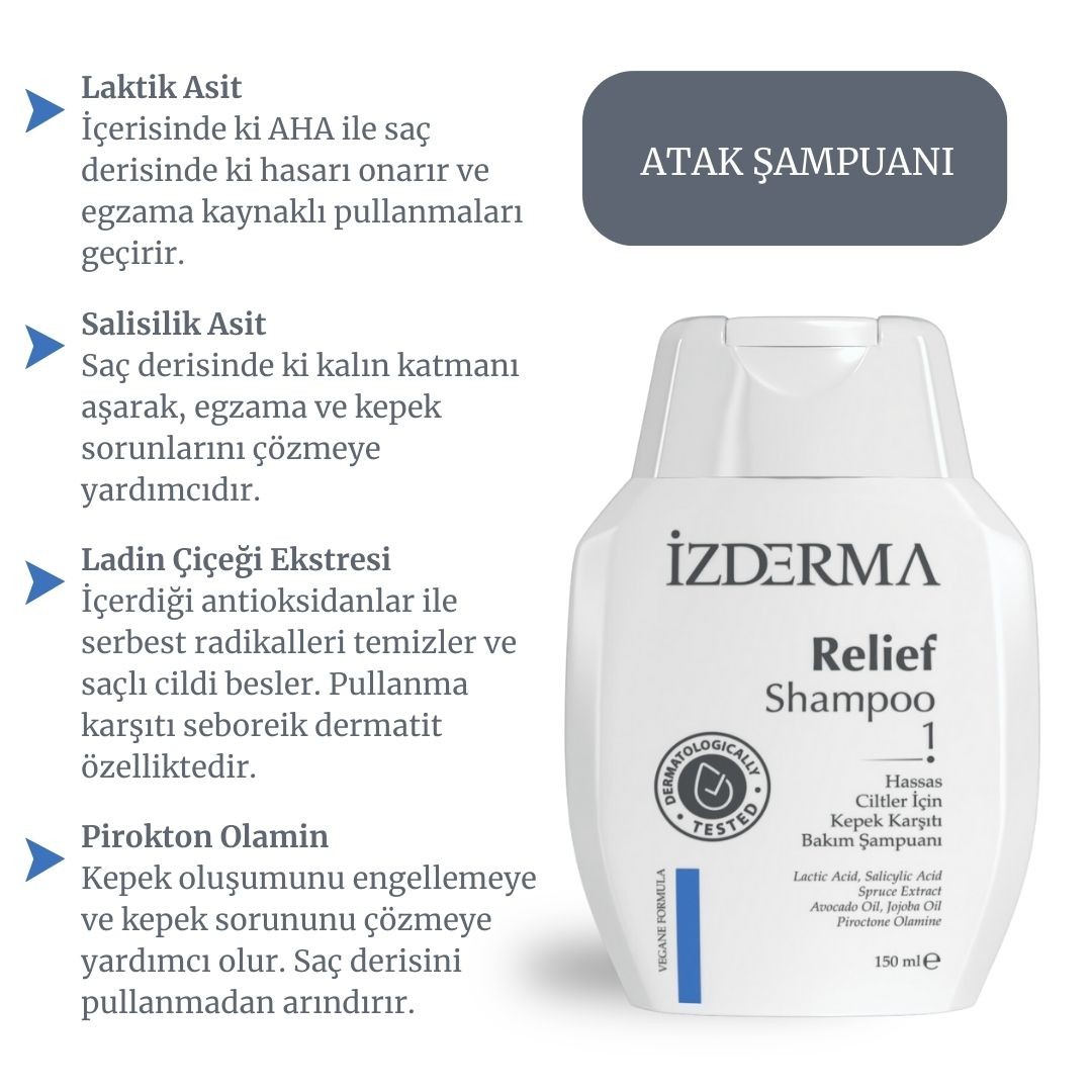 Relief 3'lü Set Egzama Kaynaklı Kepek Karşıtı Bakım & Devam Şampuanı ve Losyon