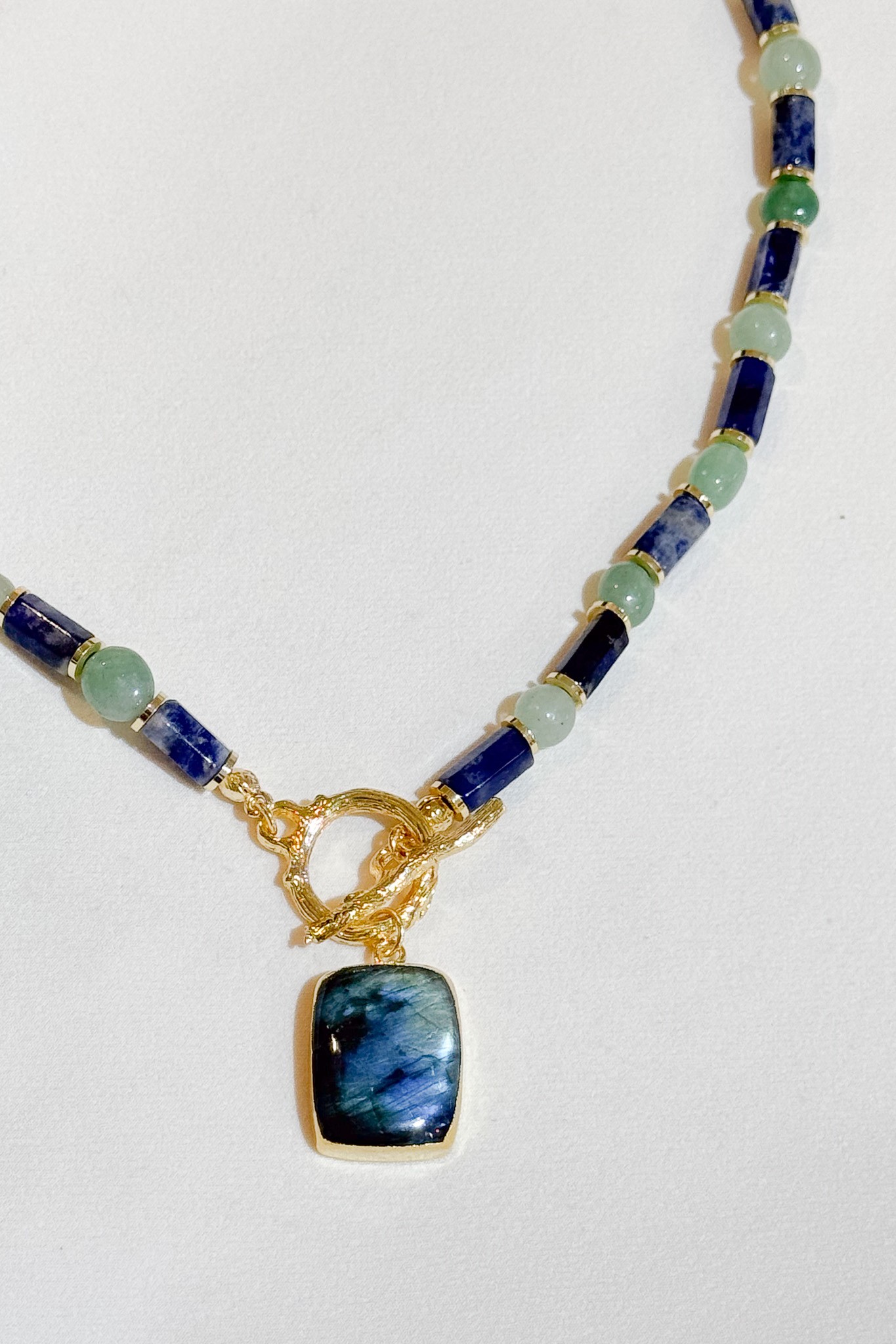 Labradorit Kolye Uçlu Aventurin ve Lapis Lazuli Doğal Taş Tasarım Kolye