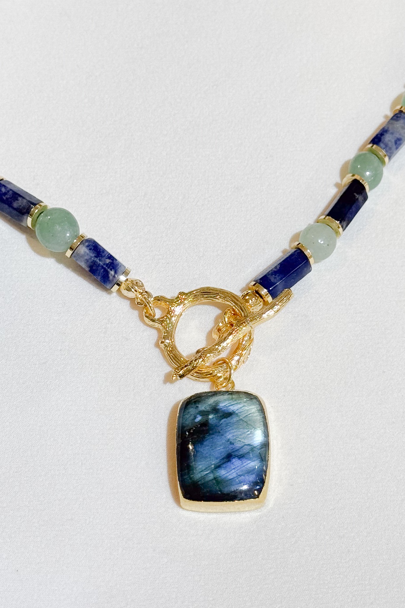 Labradorit Kolye Uçlu Aventurin ve Lapis Lazuli Doğal Taş Tasarım Kolye
