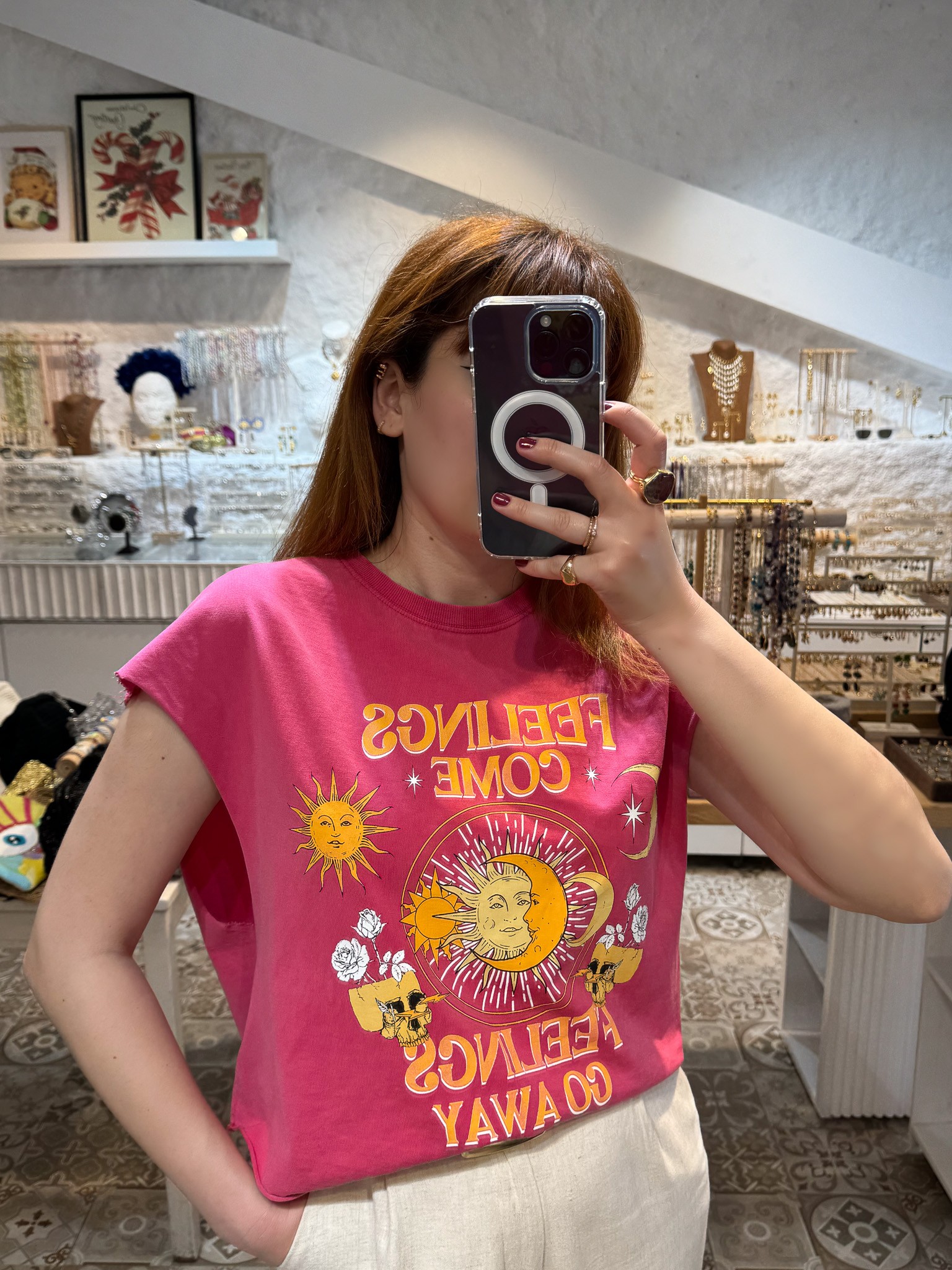 Pembe Güneş Kolsuz Tshirt