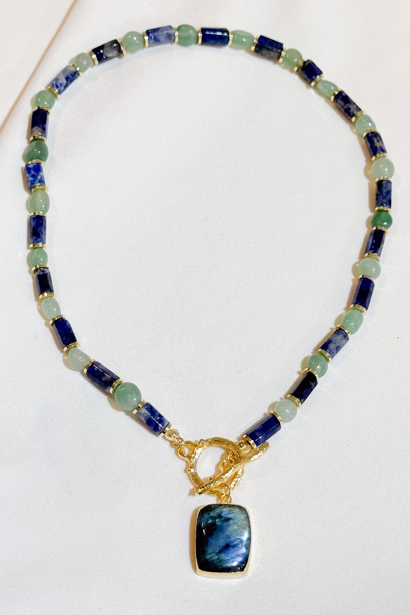 Labradorit Kolye Uçlu Aventurin ve Lapis Lazuli Doğal Taş Tasarım Kolye