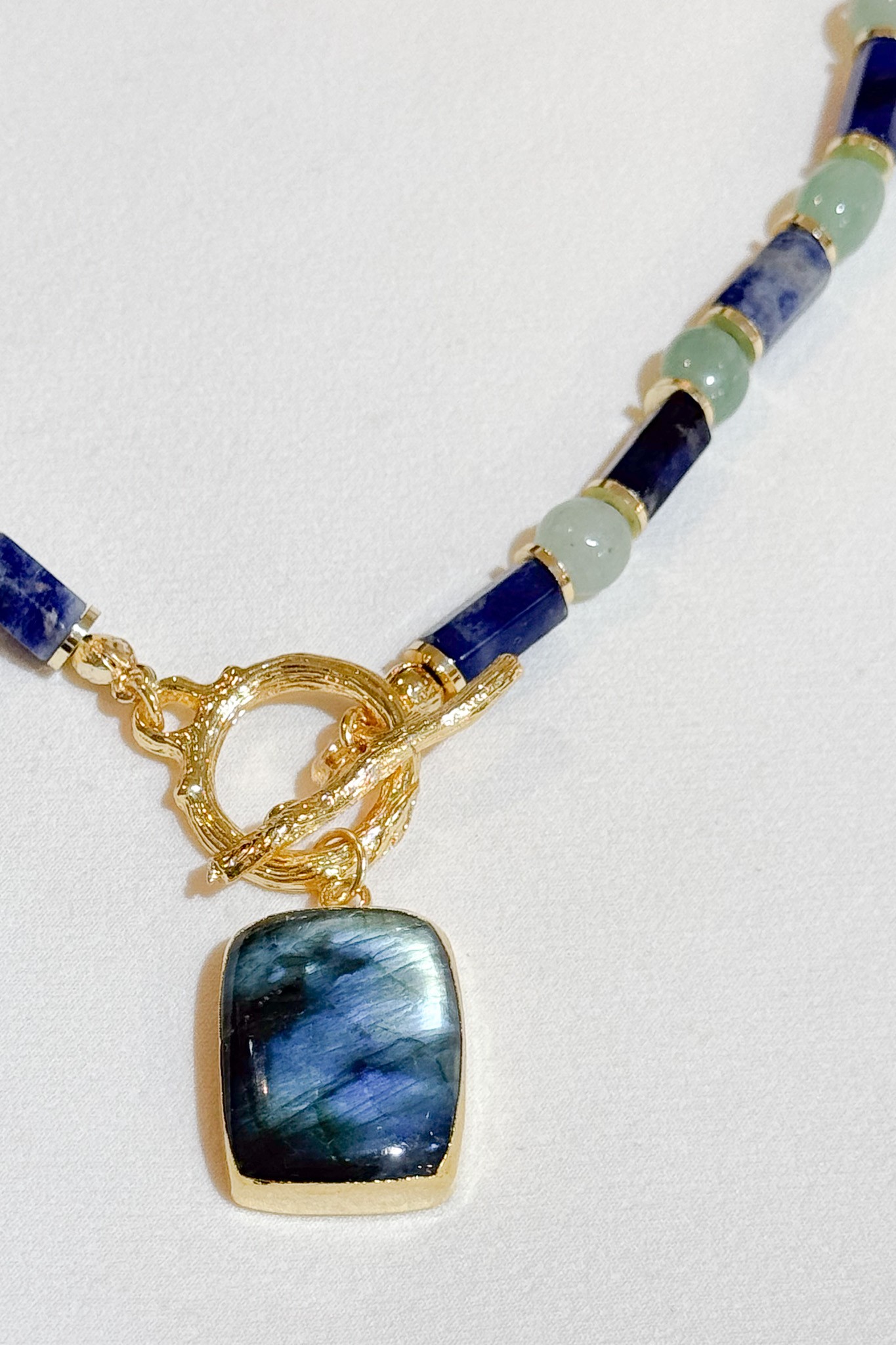 Labradorit Kolye Uçlu Aventurin ve Lapis Lazuli Doğal Taş Tasarım Kolye