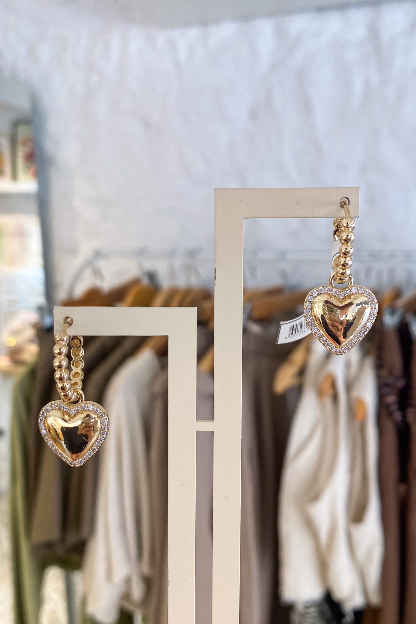 Gold Taşlı Çelik Kalp Küpe