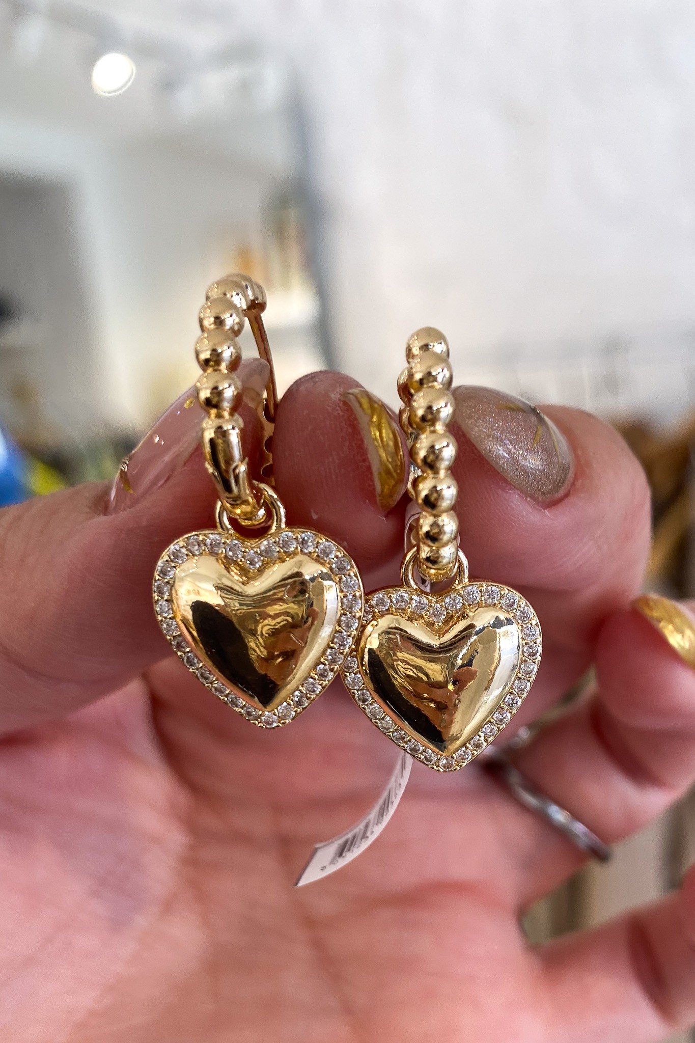 Gold Taşlı Çelik Kalp Küpe