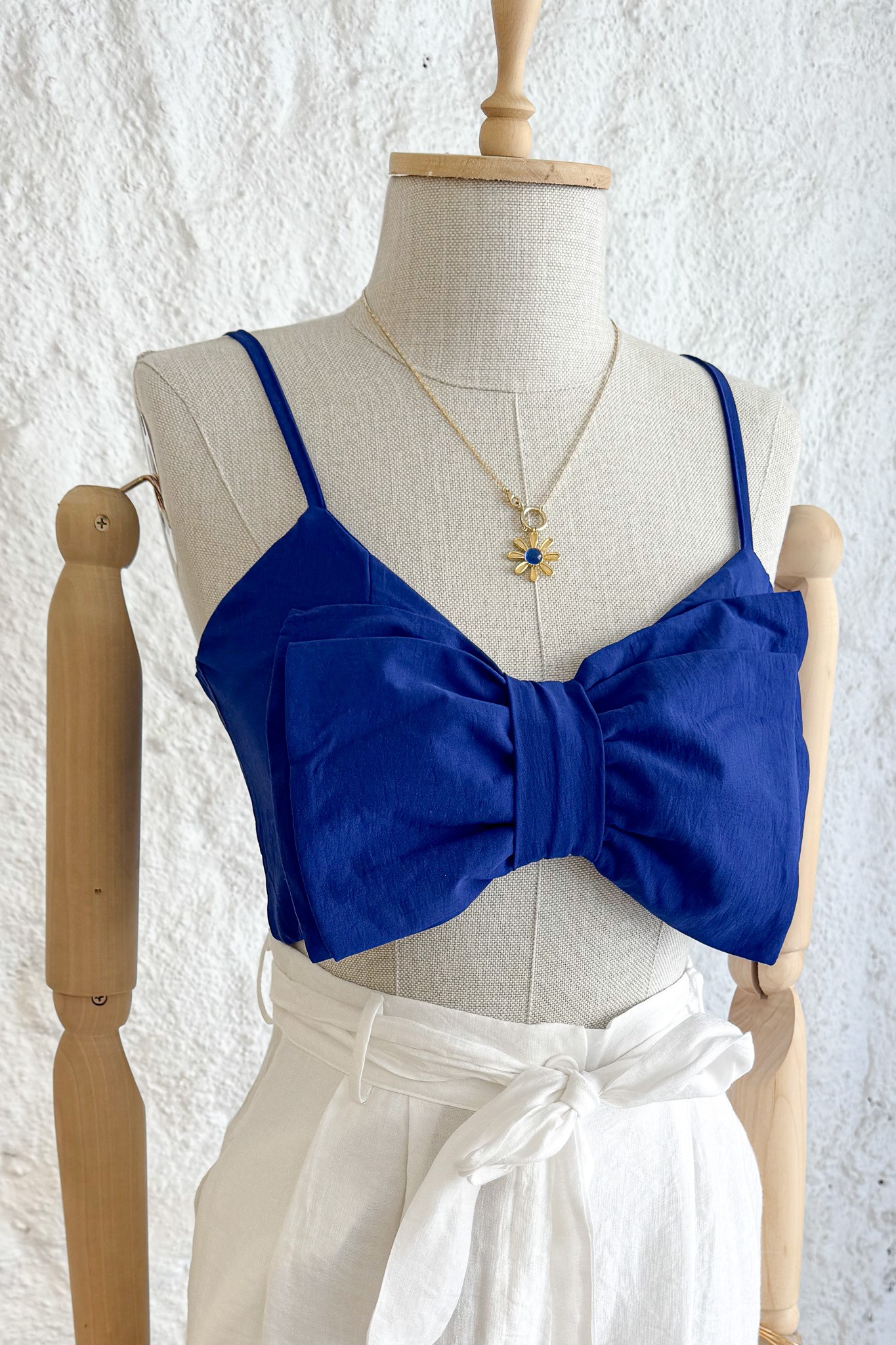 Lacivert Fiyonk Detaylı Fermuarlı Crop Top