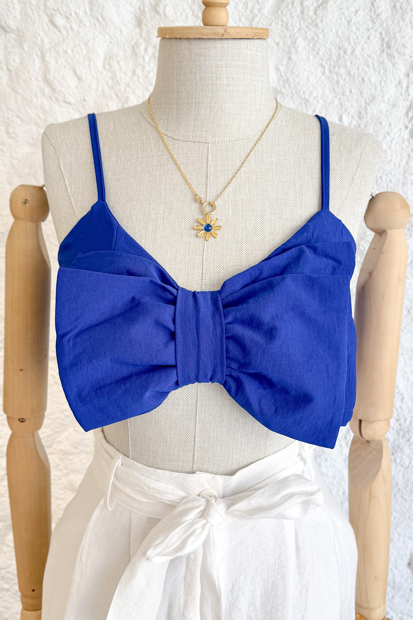 Lacivert Fiyonk Detaylı Fermuarlı Crop Top