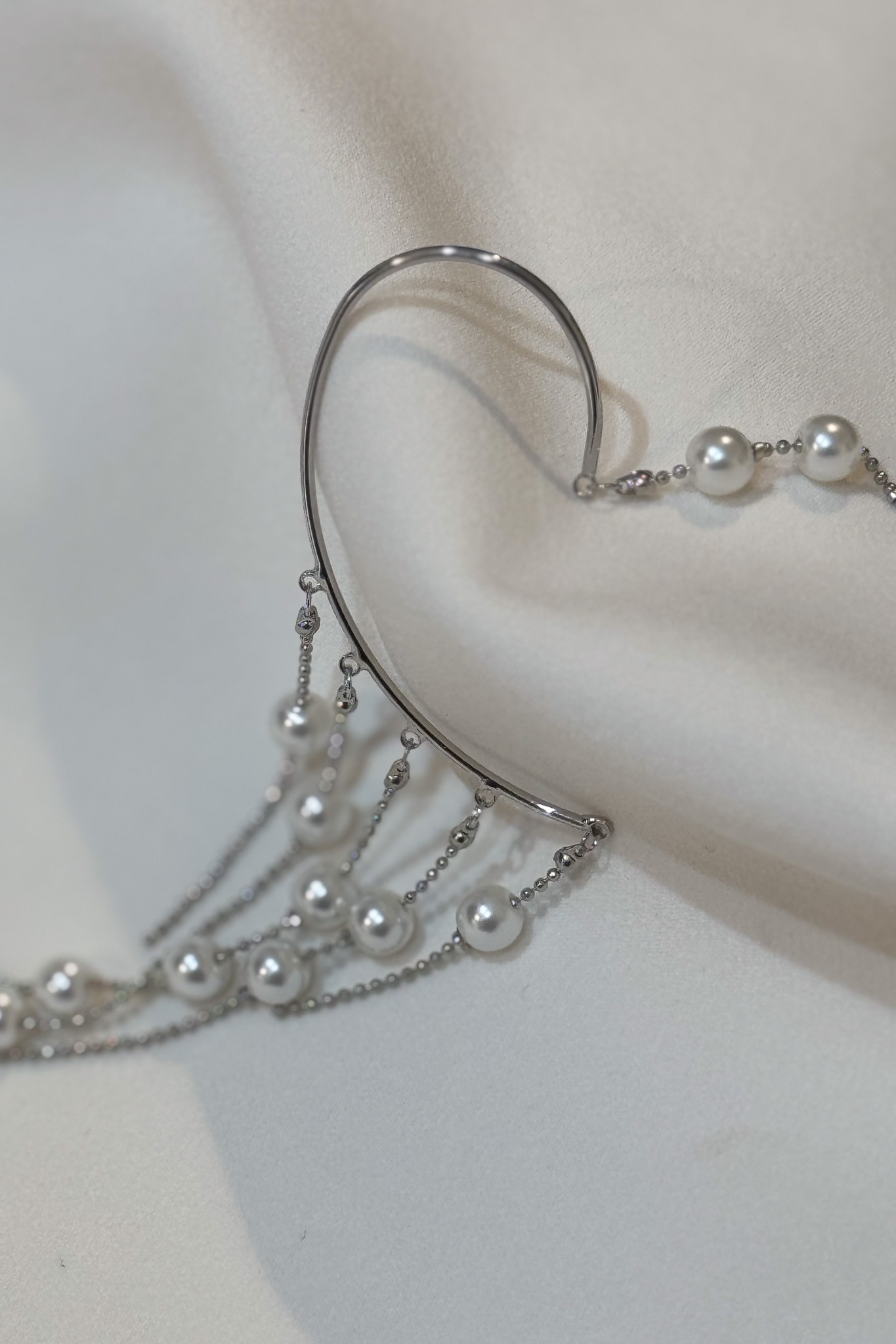 Gümüş Kaplama İncili Çelik Earcuff