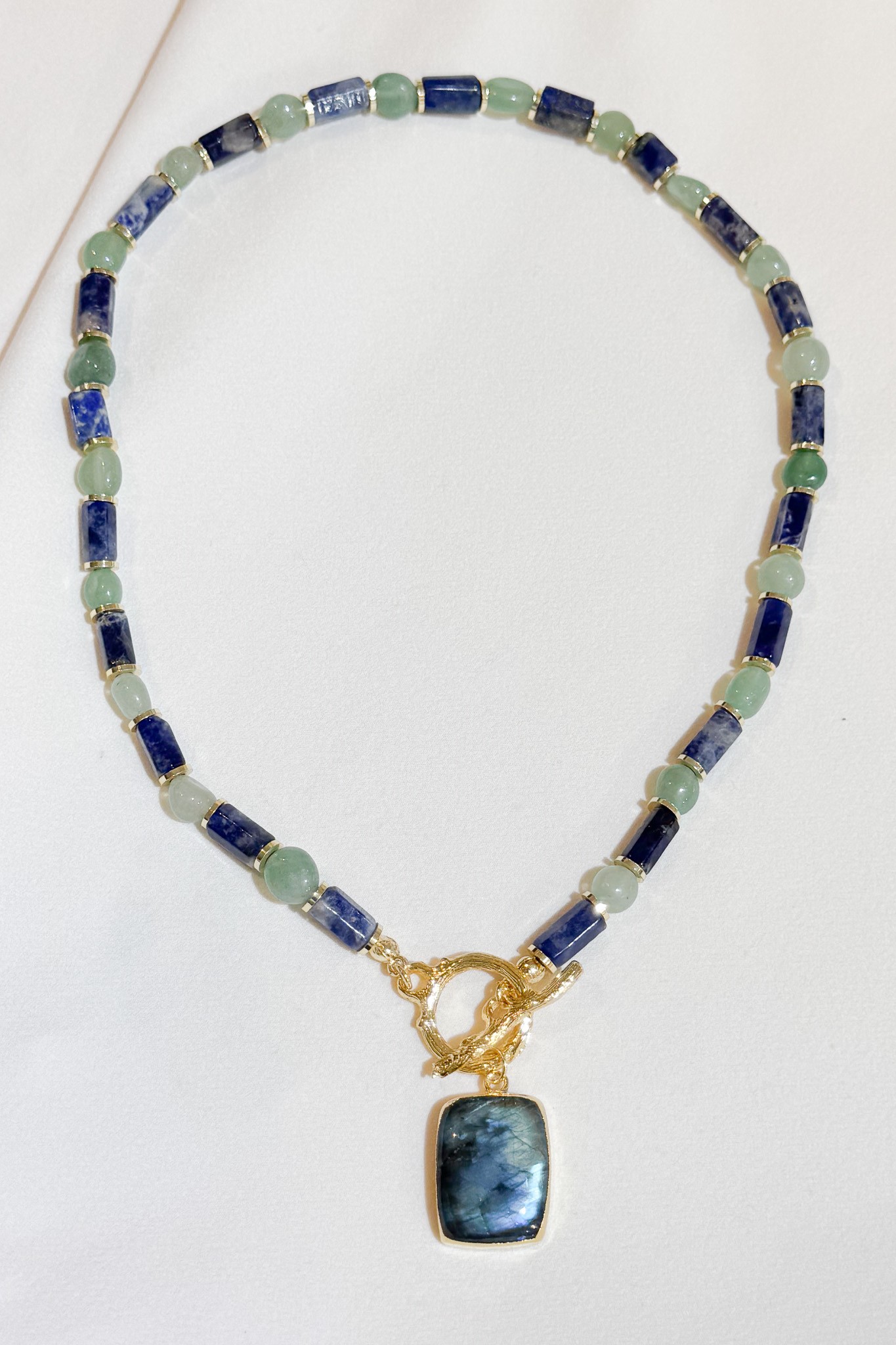 Labradorit Kolye Uçlu Aventurin ve Lapis Lazuli Doğal Taş Tasarım Kolye