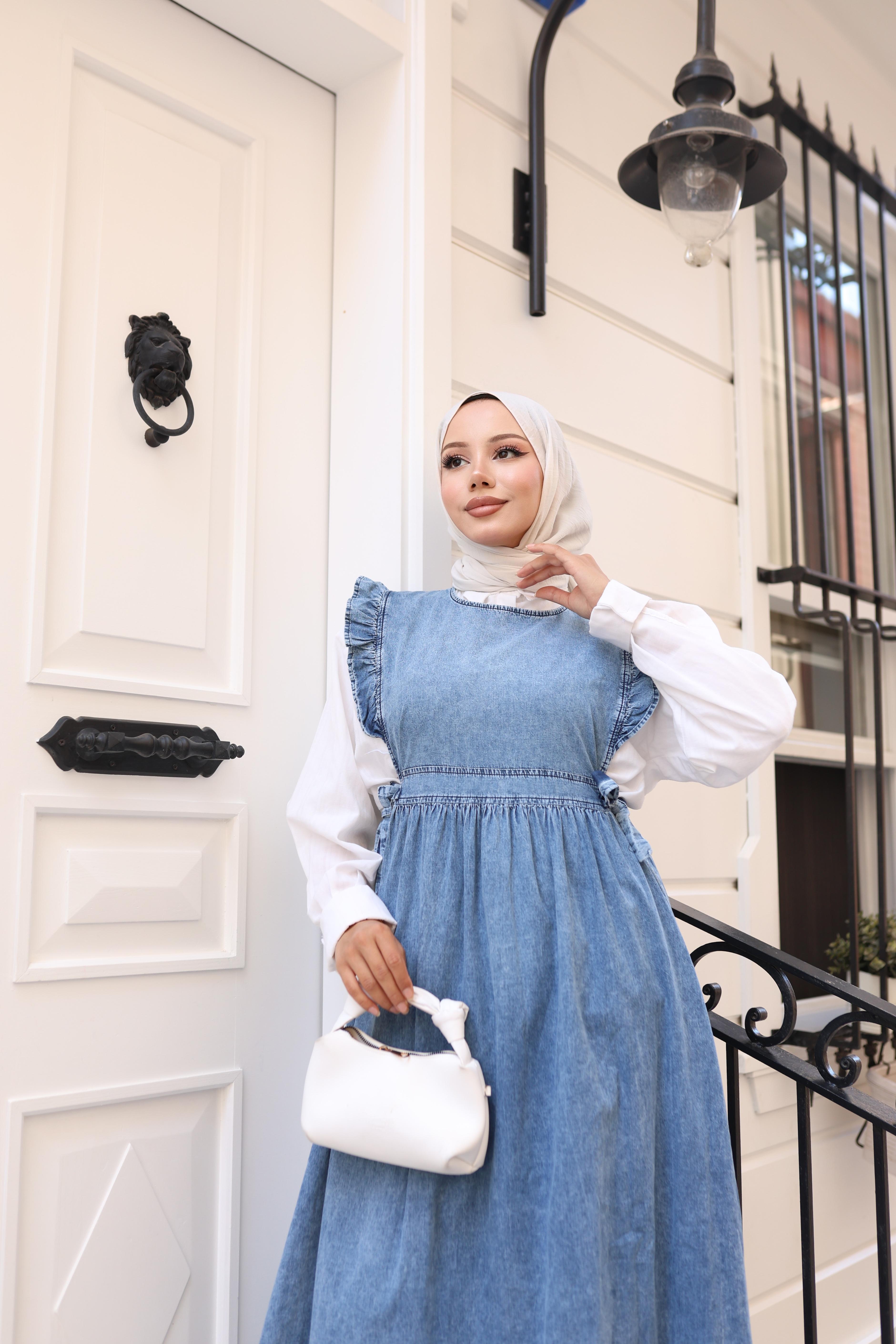 Fırfırlı Tesettür Açık Kot Jile