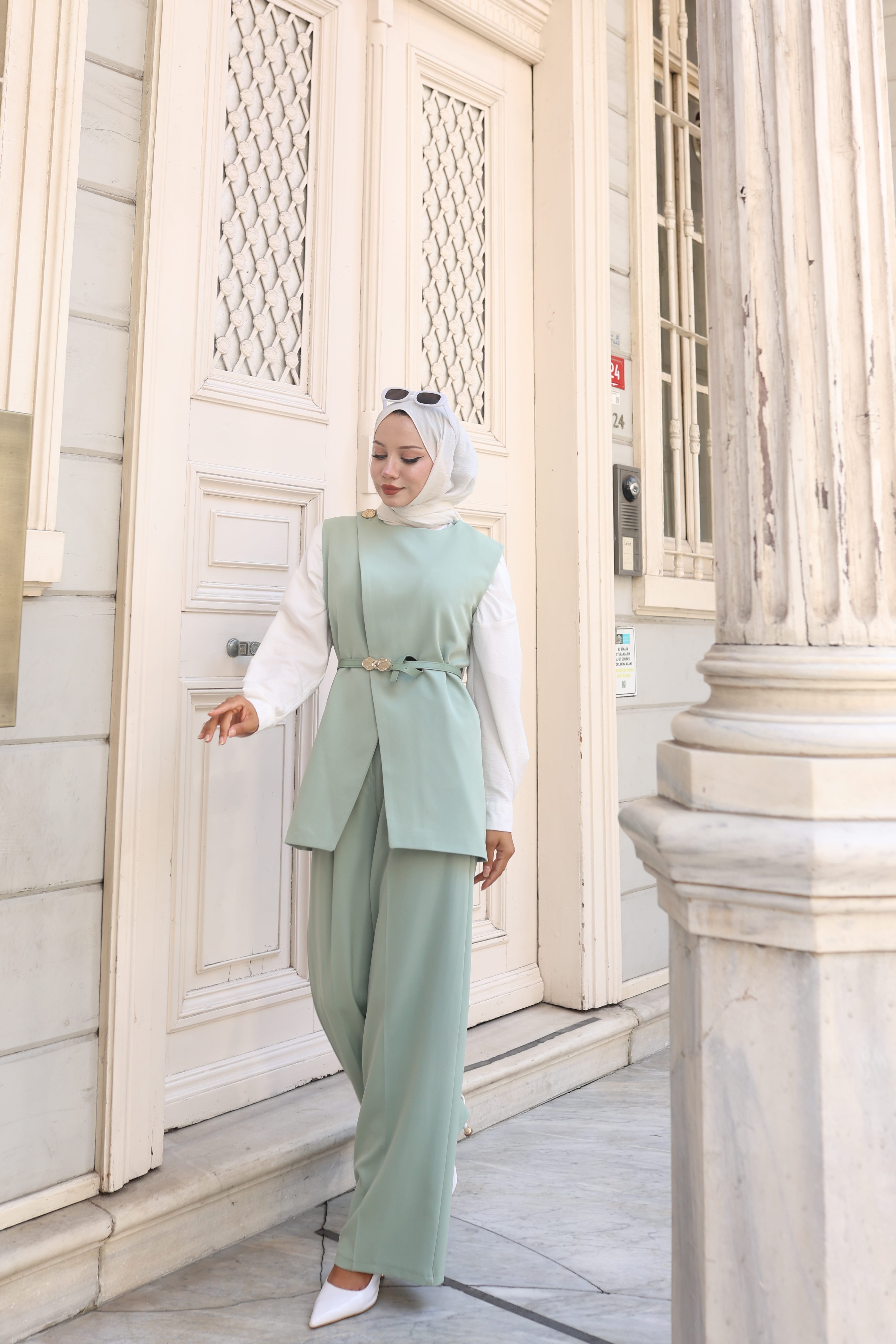 Yelekli İkili Tesettür Takım - Mint