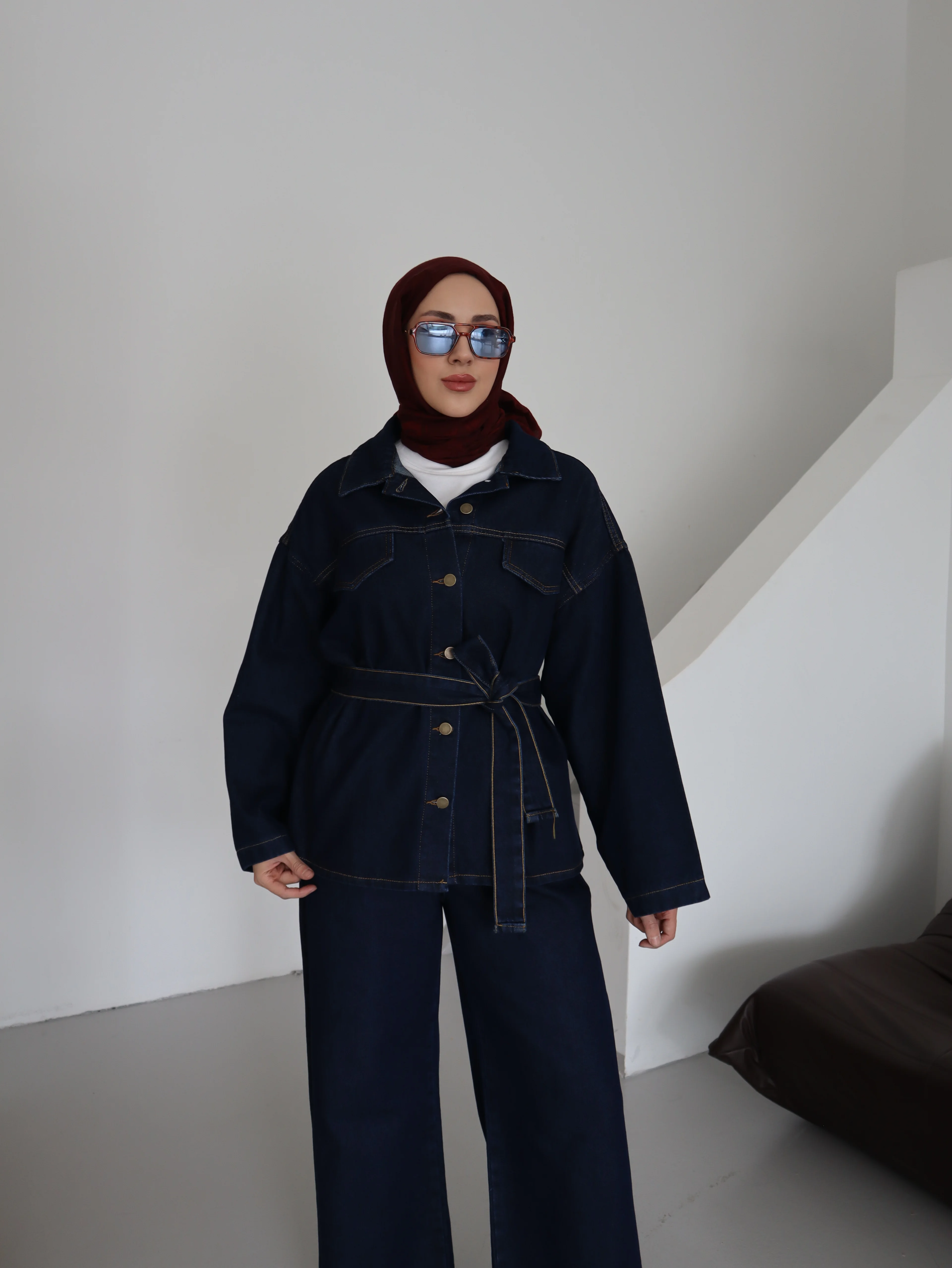 Kemer Detaylı Taba Tesettür Takım