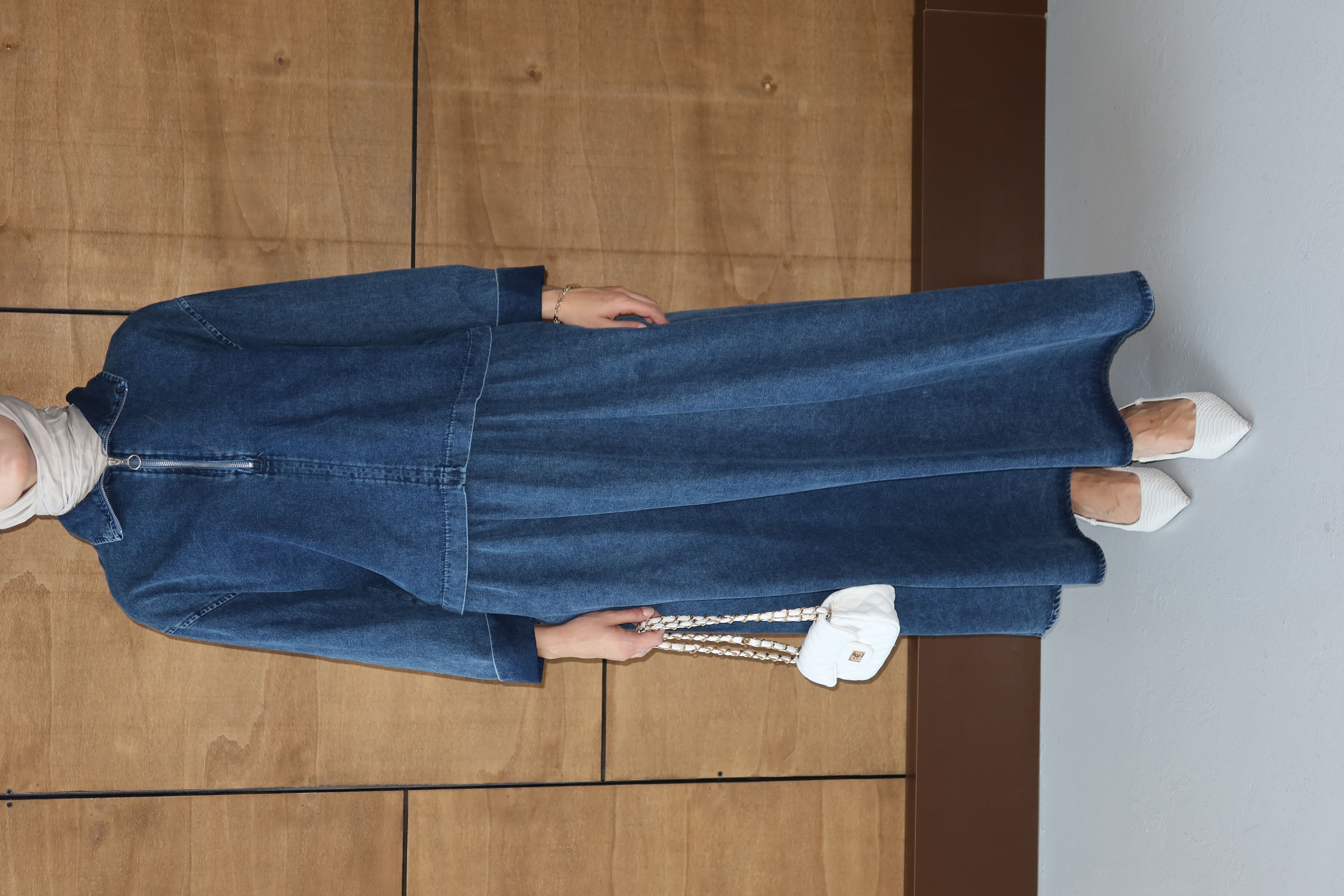 Tesettür Fermuarlı Kot Takım