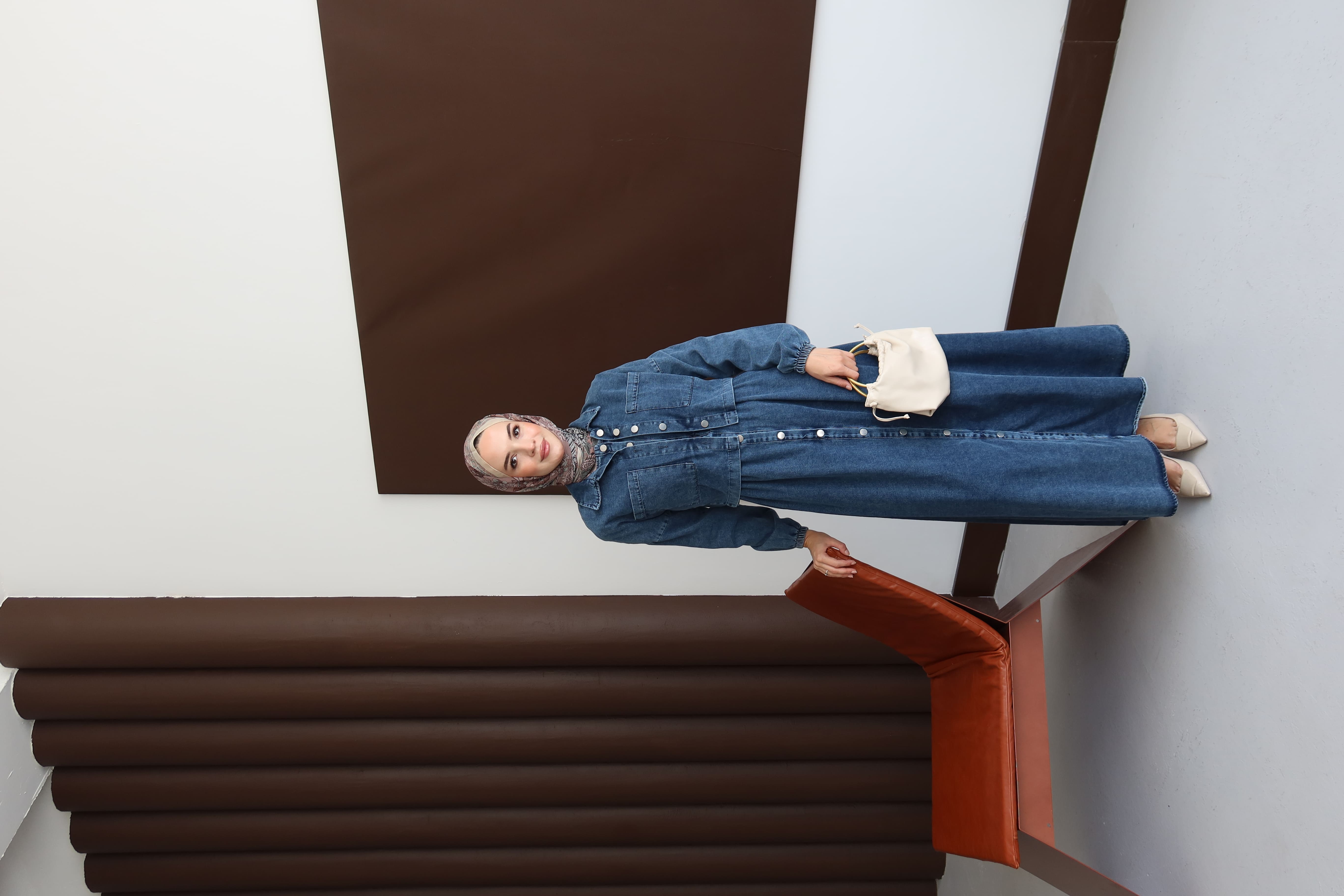 Tesettür Boydan Düğmeli Kot Takım