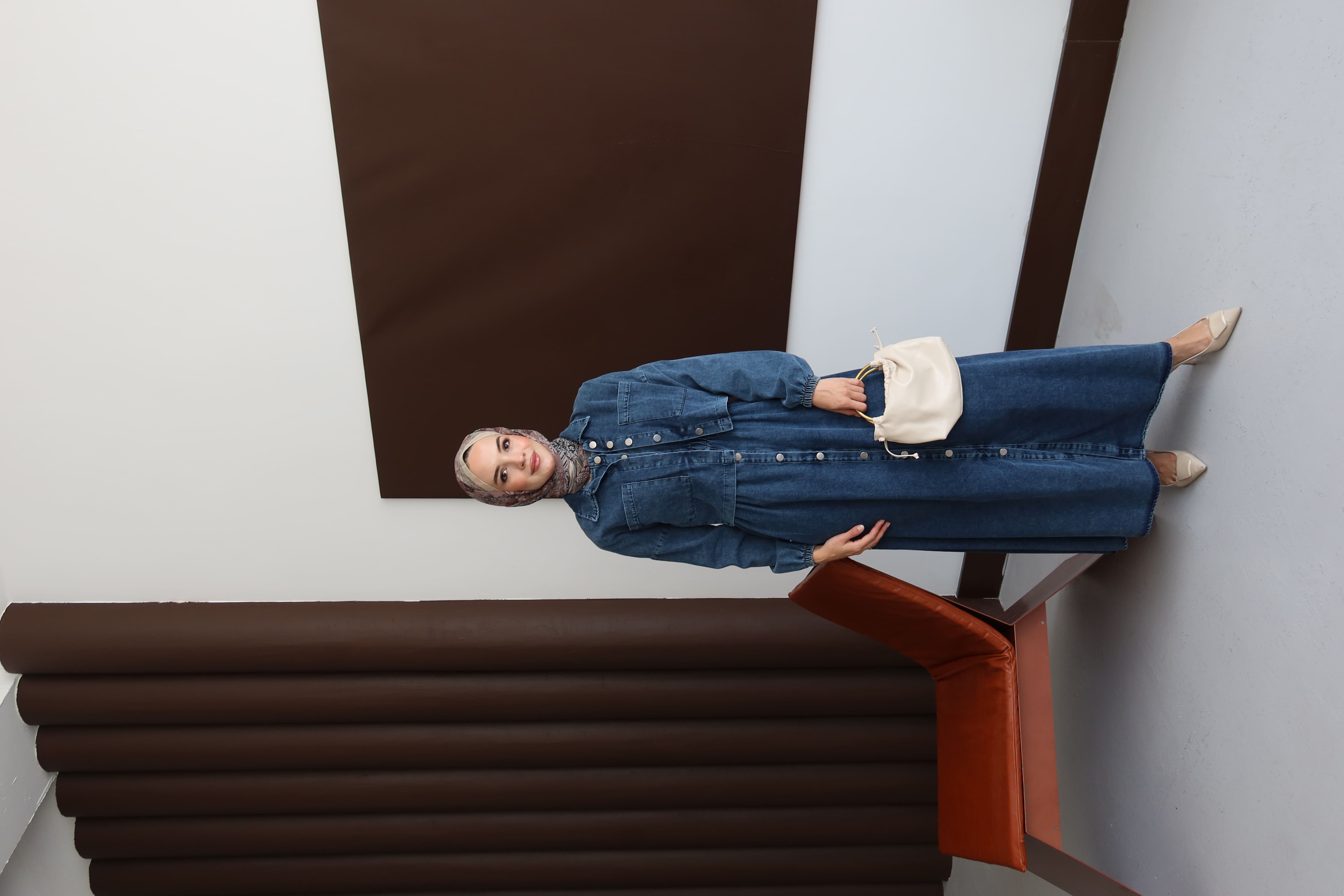 Tesettür Boydan Düğmeli Kot Takım