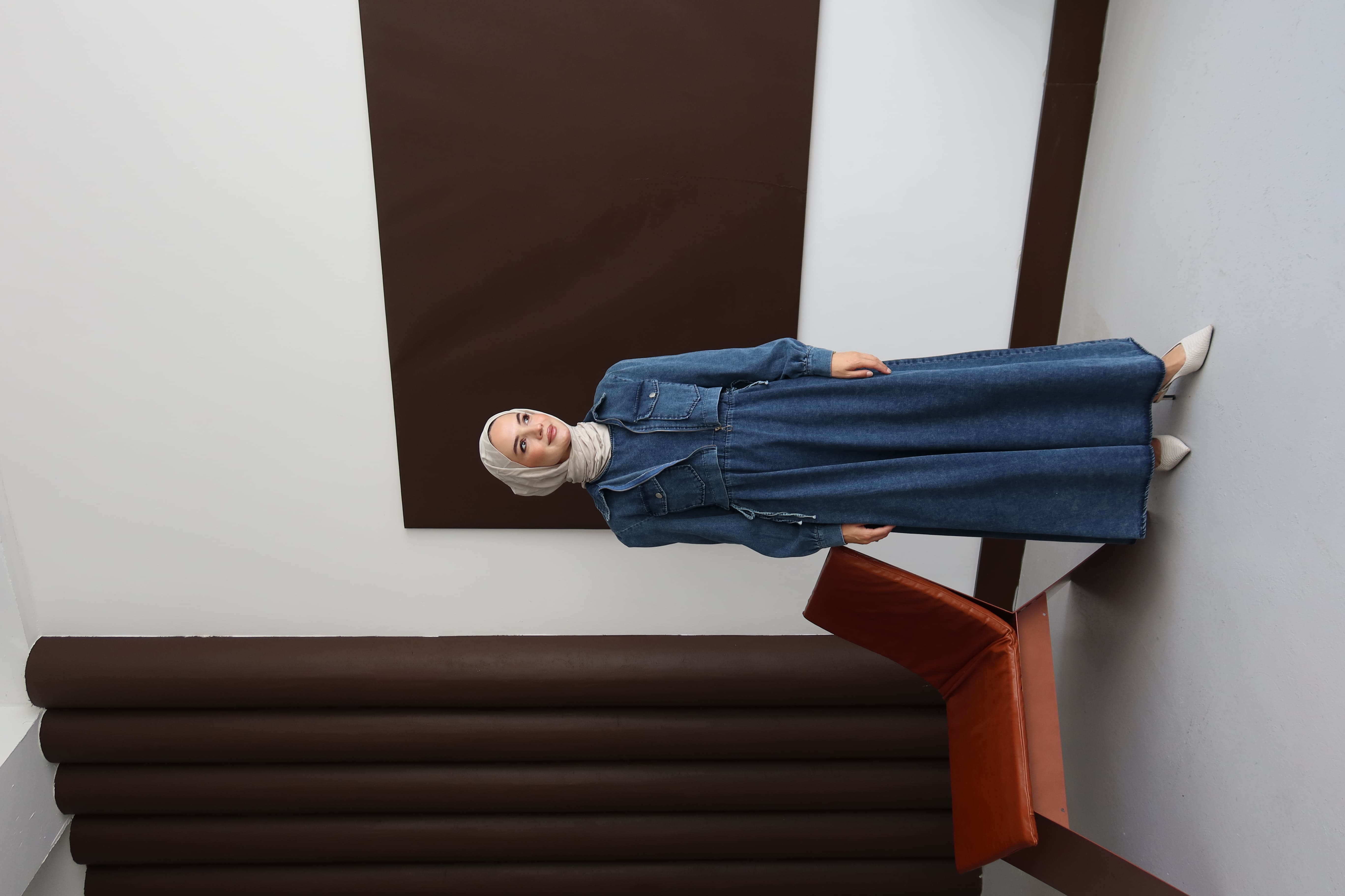 Tesettür Fermuarlı Cepli Kot Takım