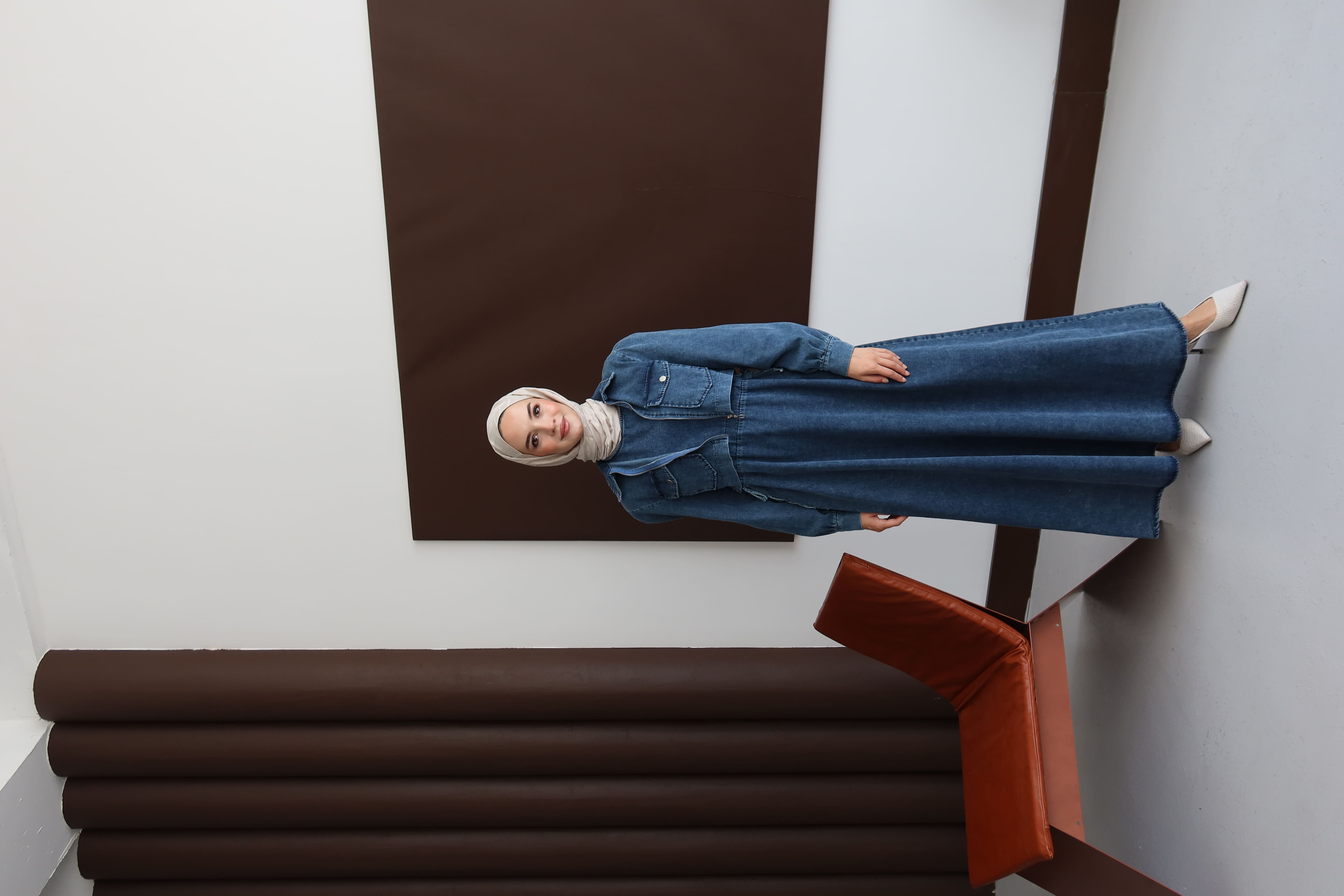 Tesettür Fermuarlı Cepli Kot Takım