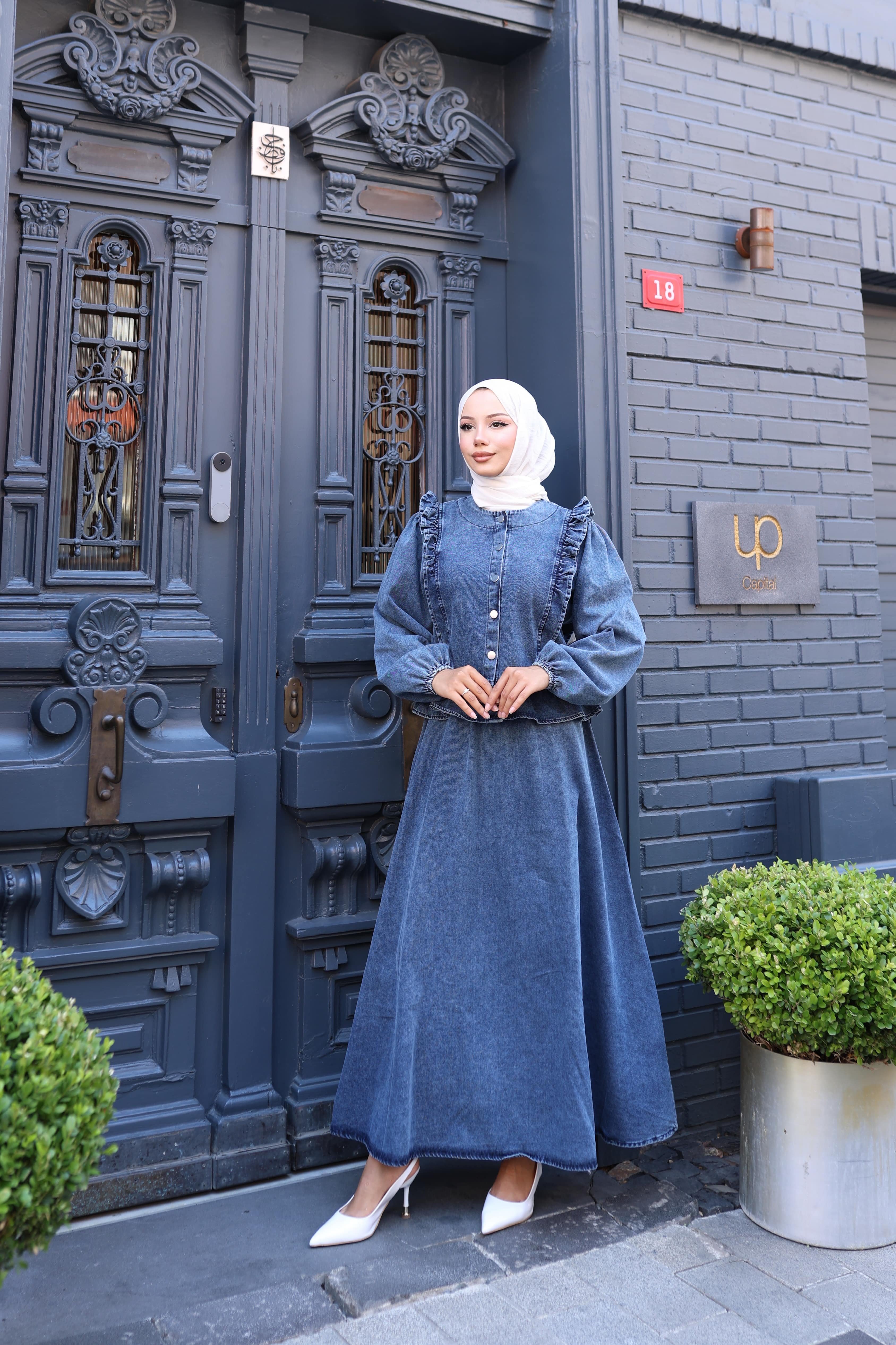 Fırfırlı Ceketli Tesettür Takım