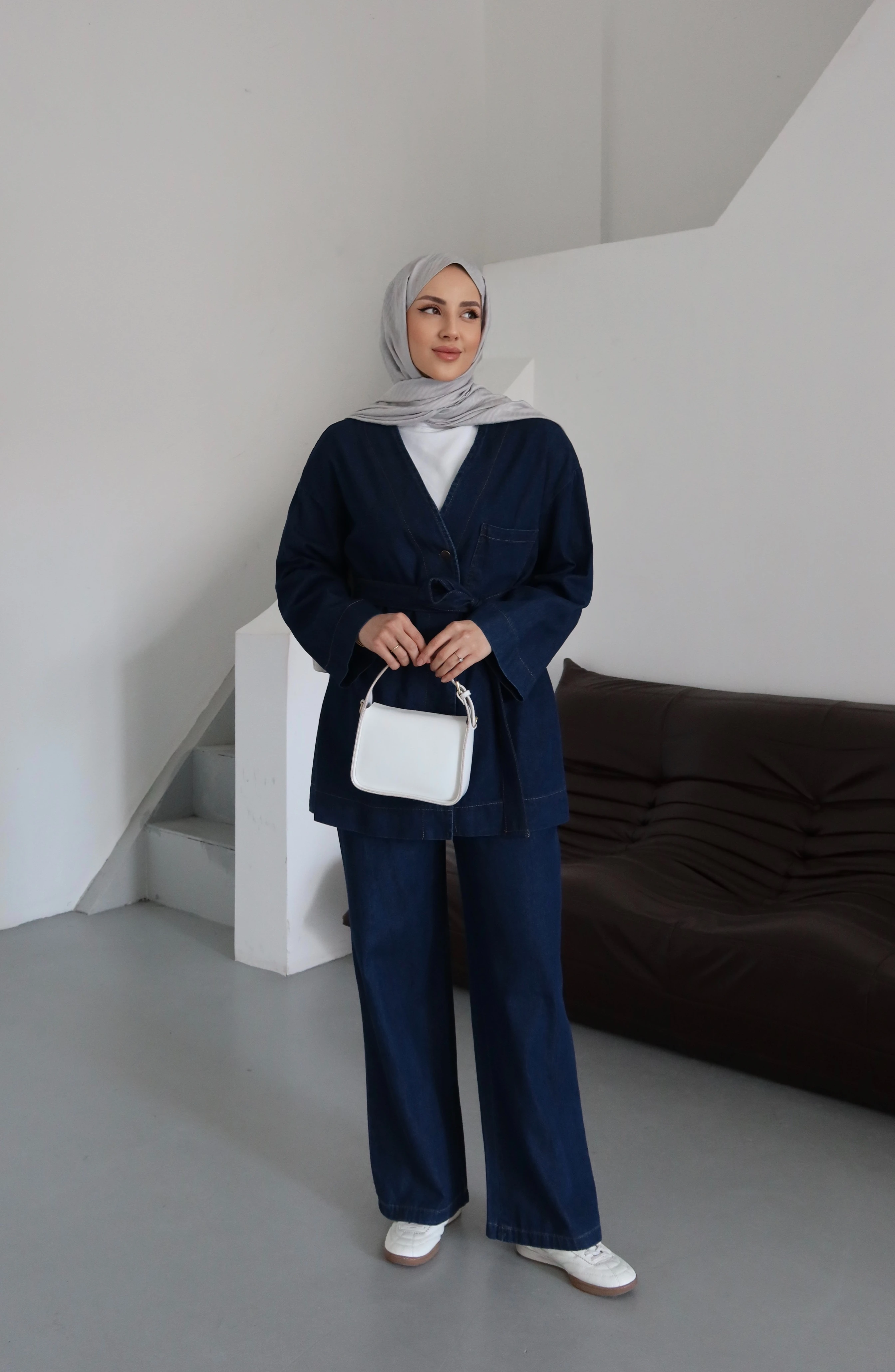 Kemer Detaylı Tesettür Kot Takım