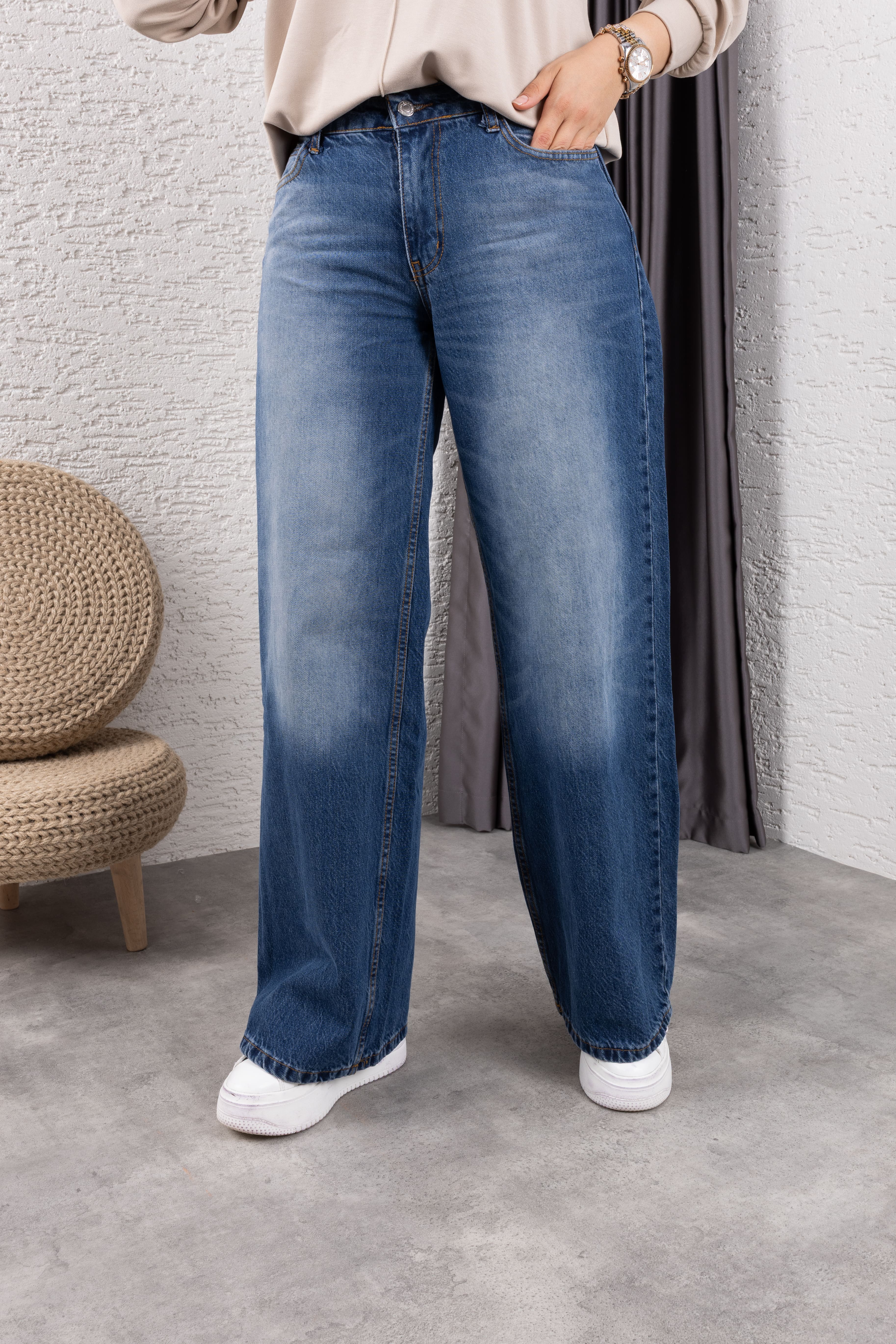 Tesettür Bol Poça Kot Pantolon