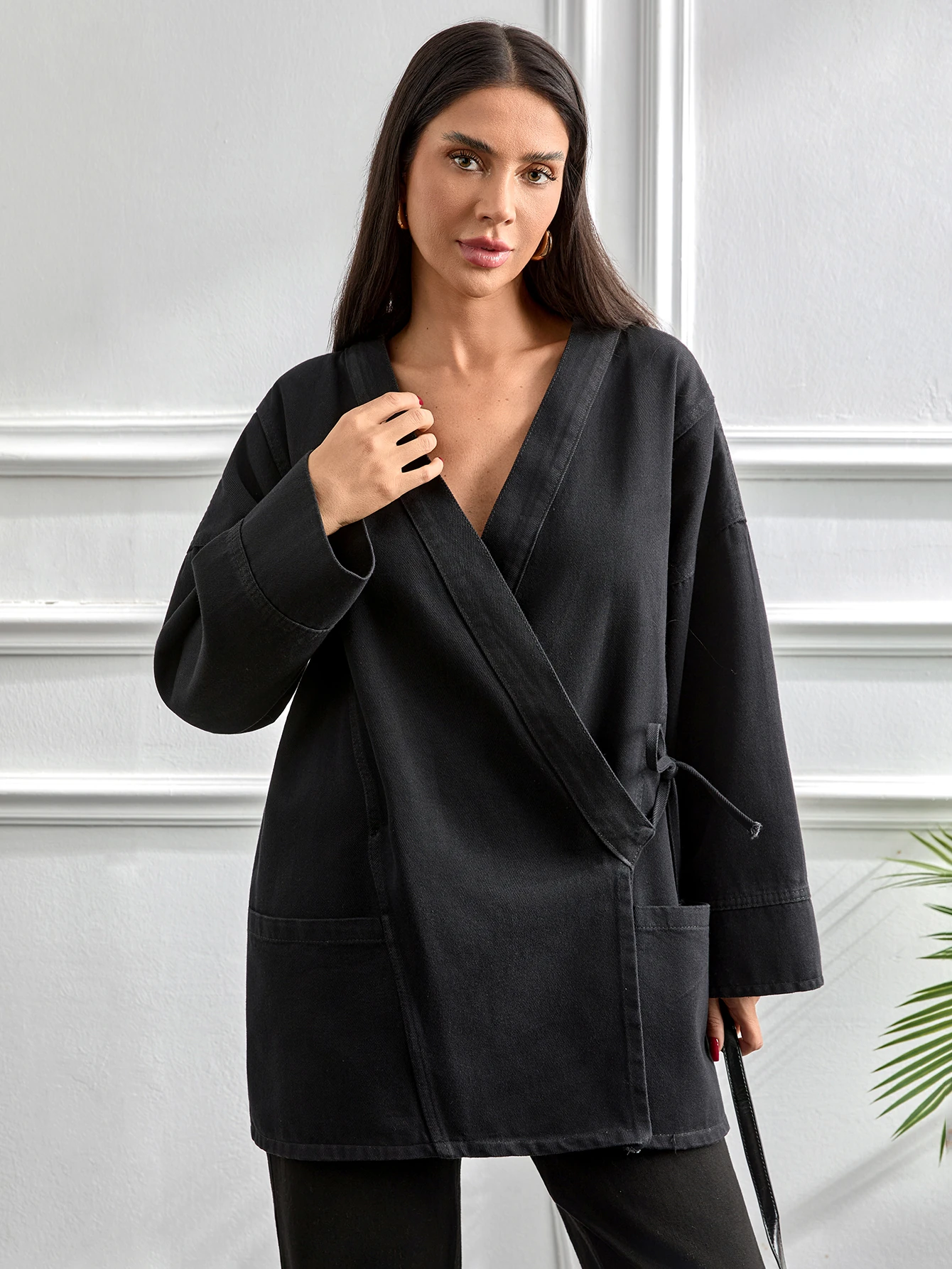 Yandan bağlamalı Kot ceket