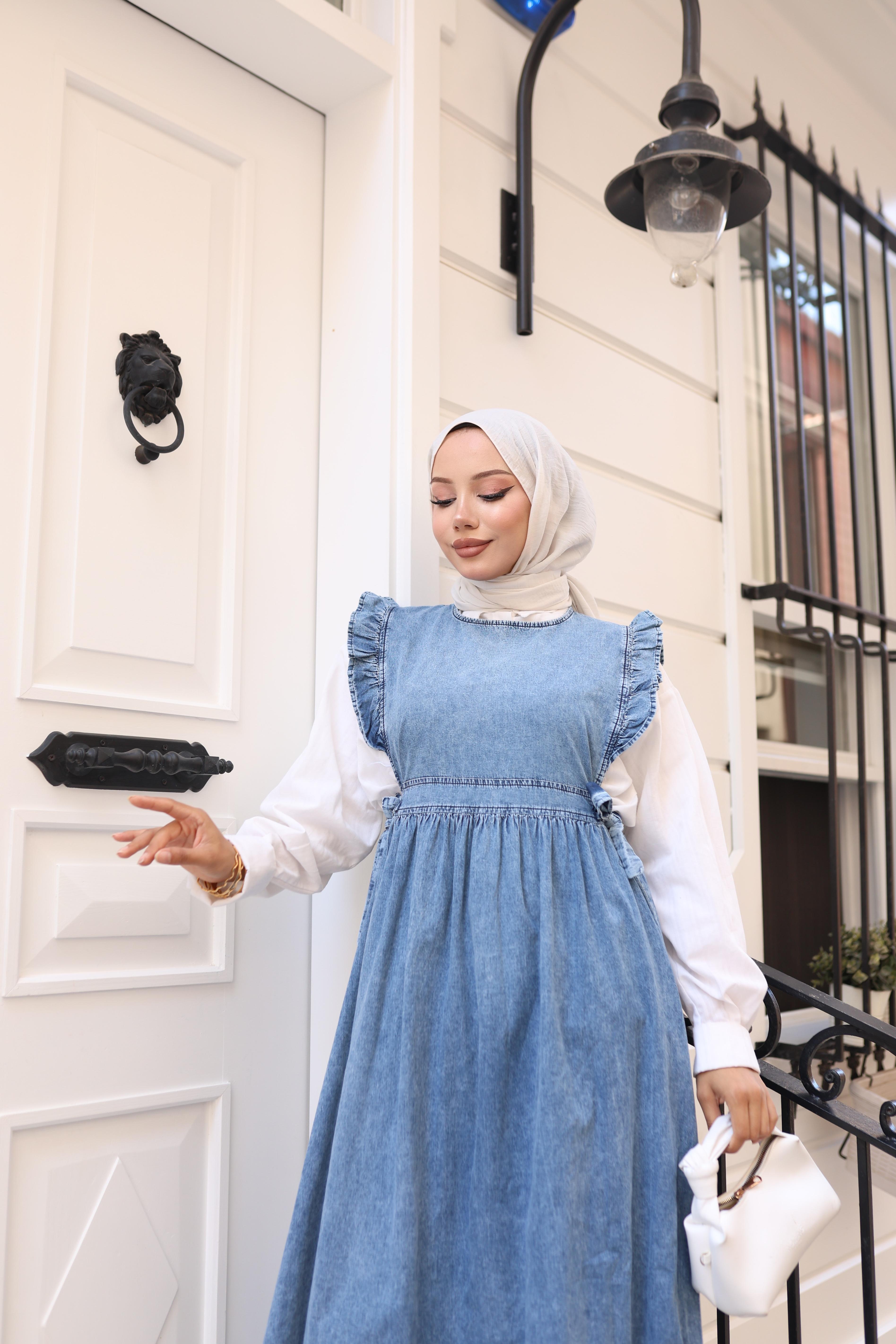 Fırfırlı Tesettür Açık Kot Jile