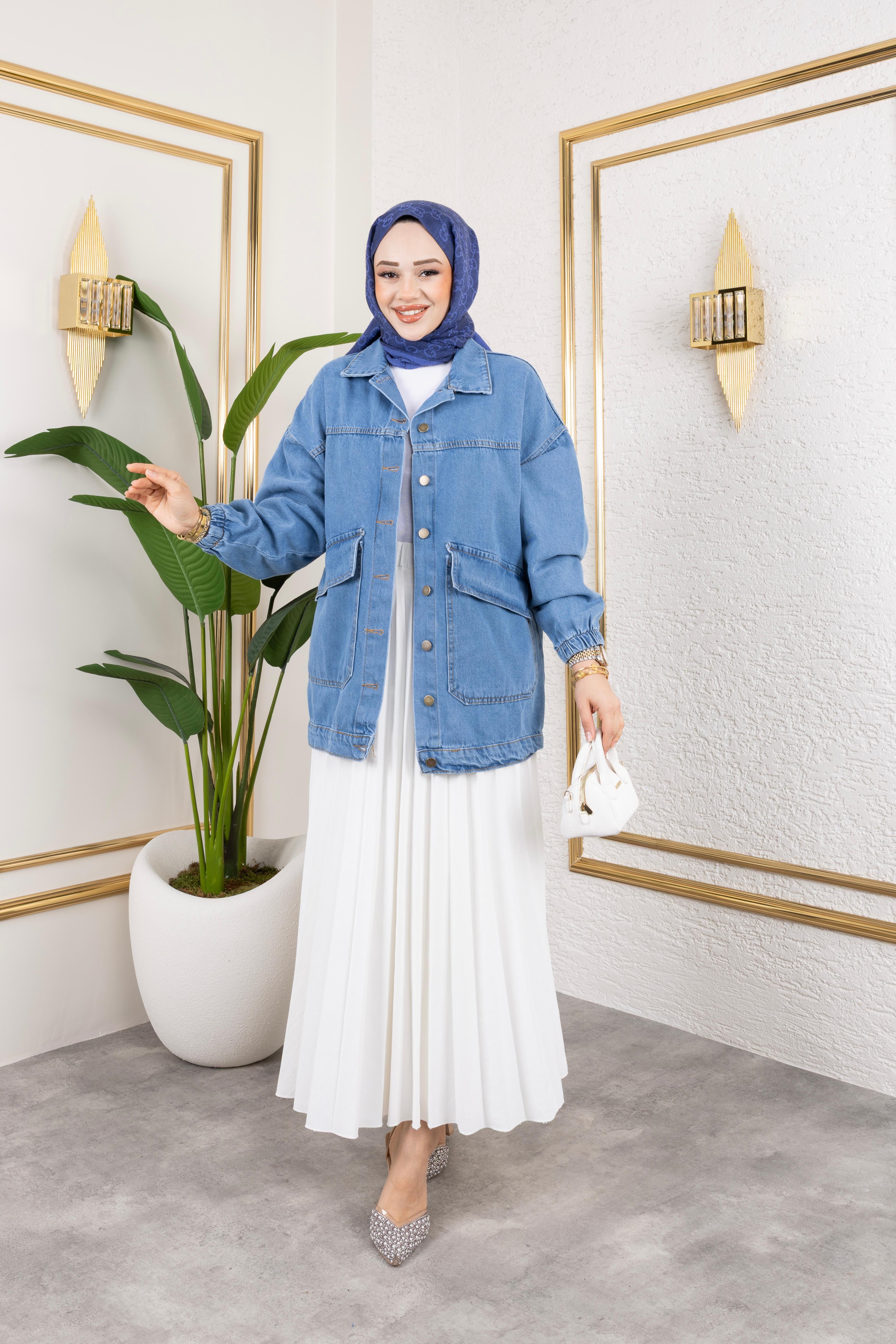 Oversize Kot Ceket - Açık Mavi