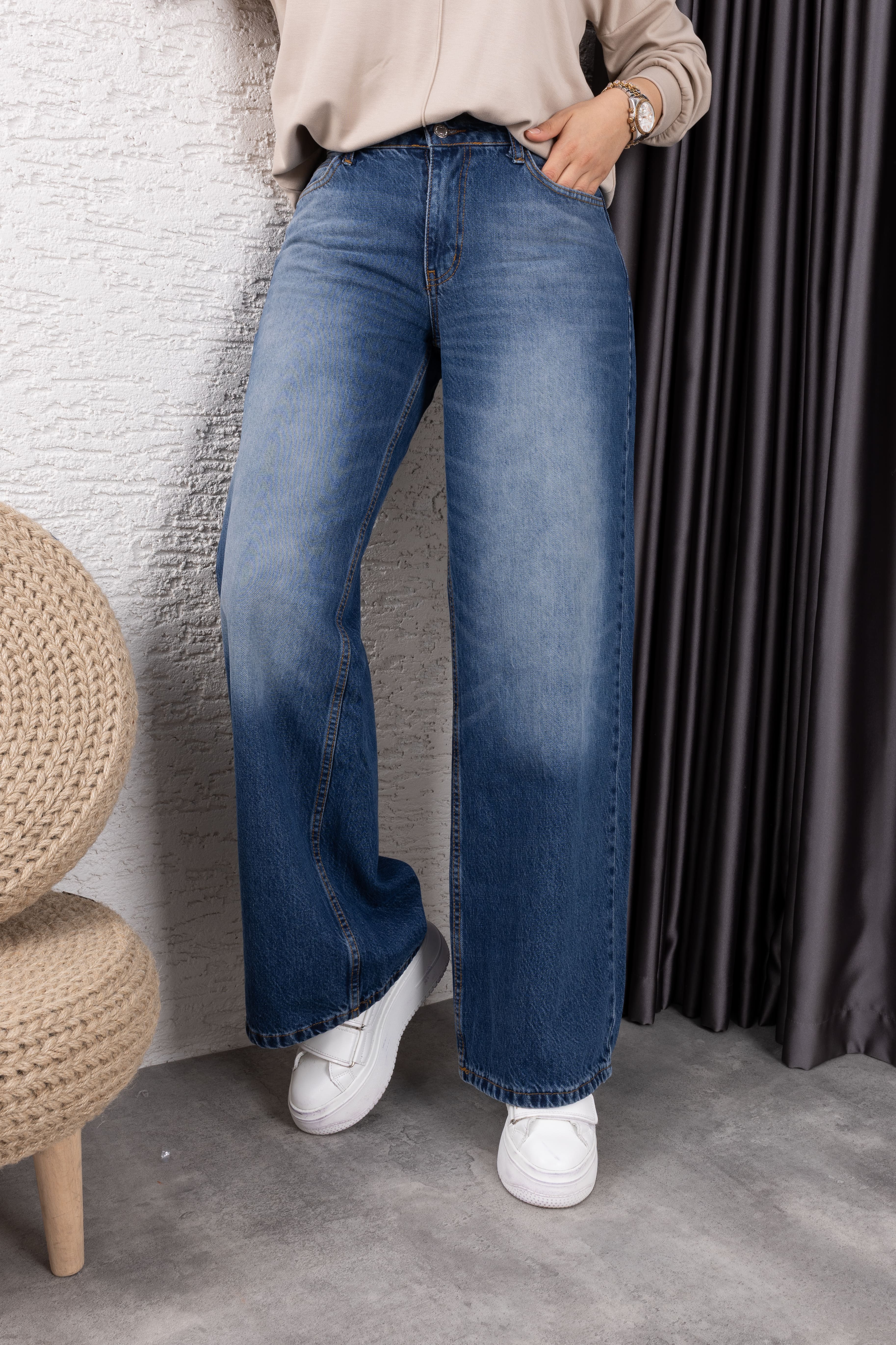 Tesettür Bol Poça Kot Pantolon