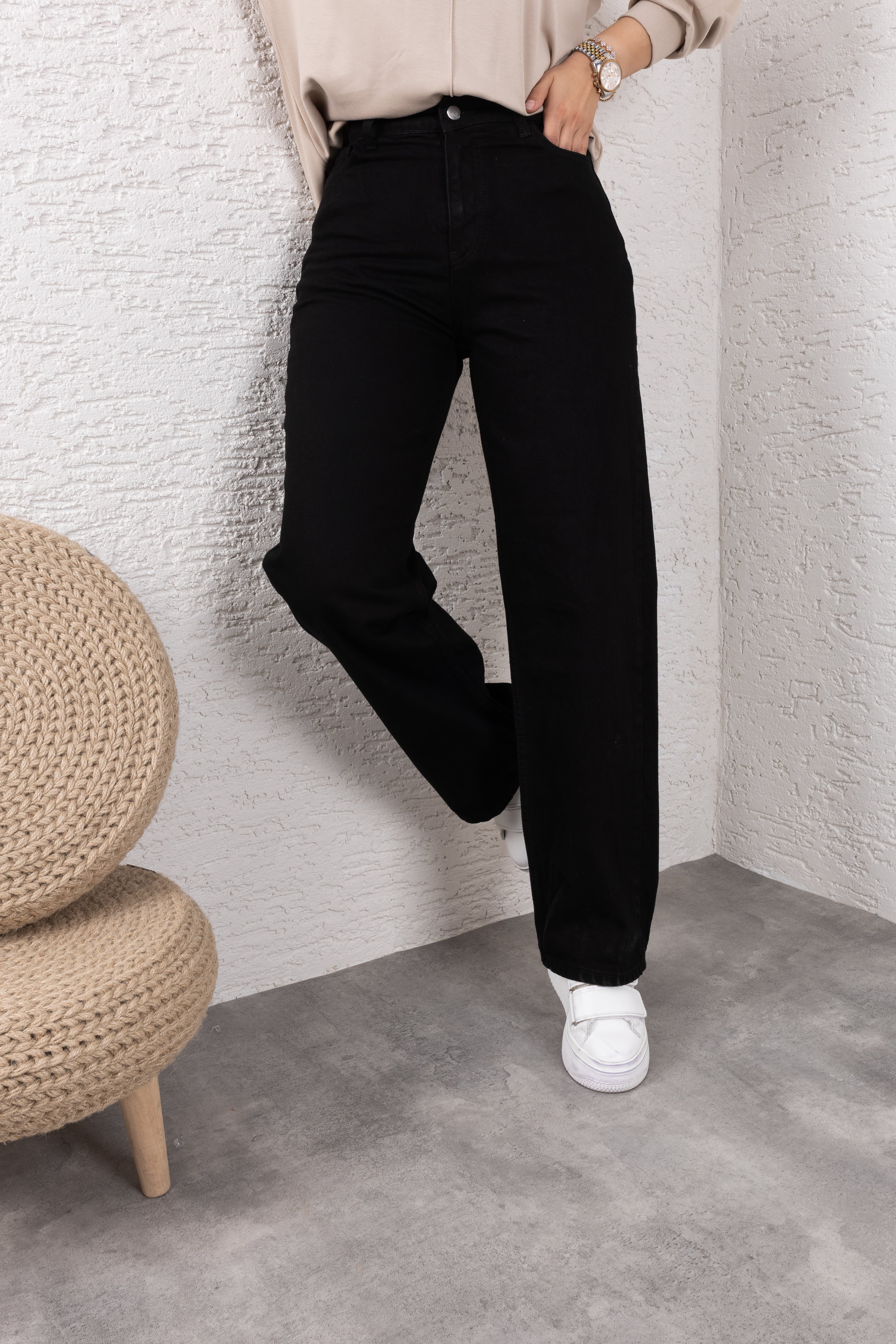 Tesettür Siyah Kot Pantolon