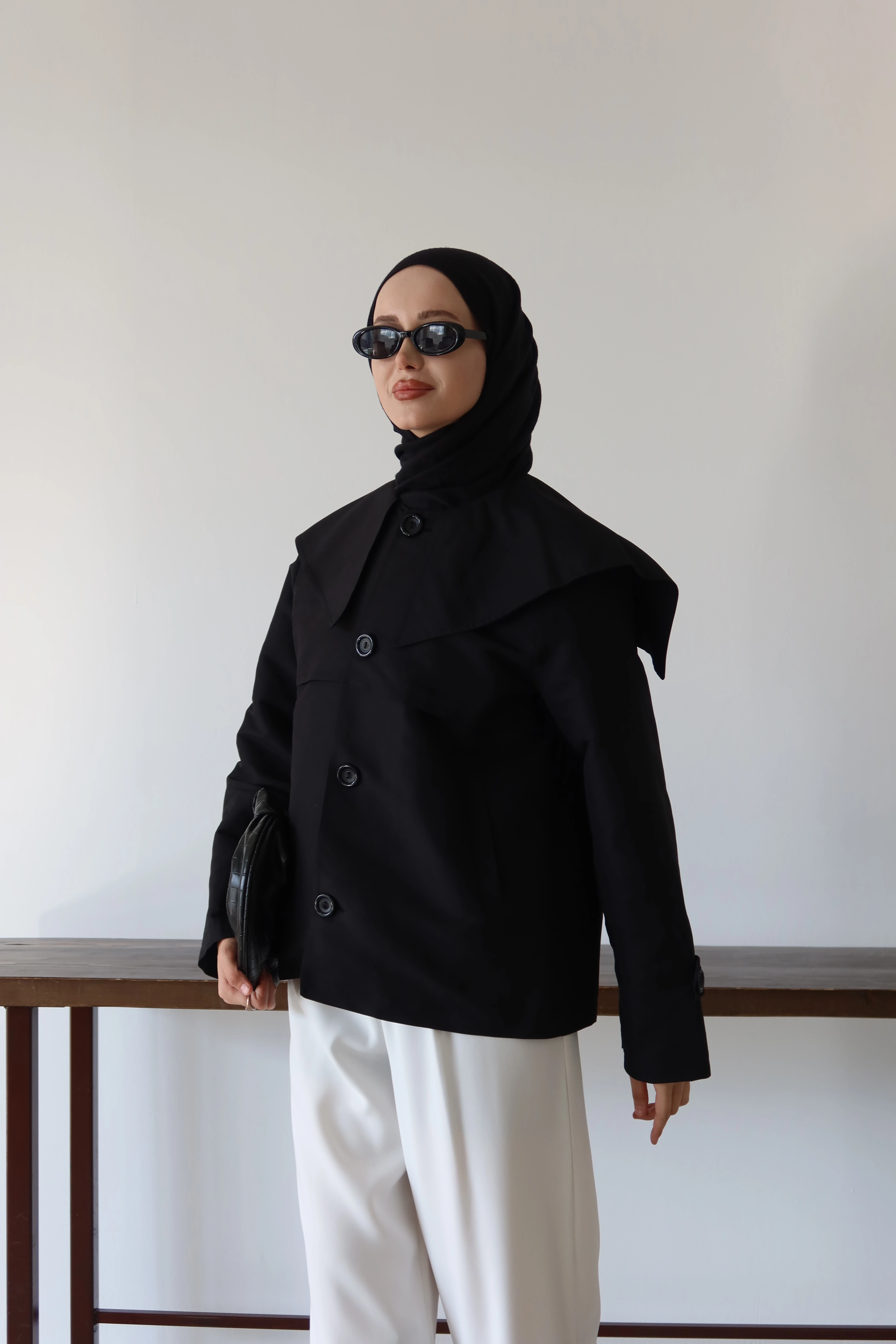 Düğme Detaylı Tesettür Trençkot