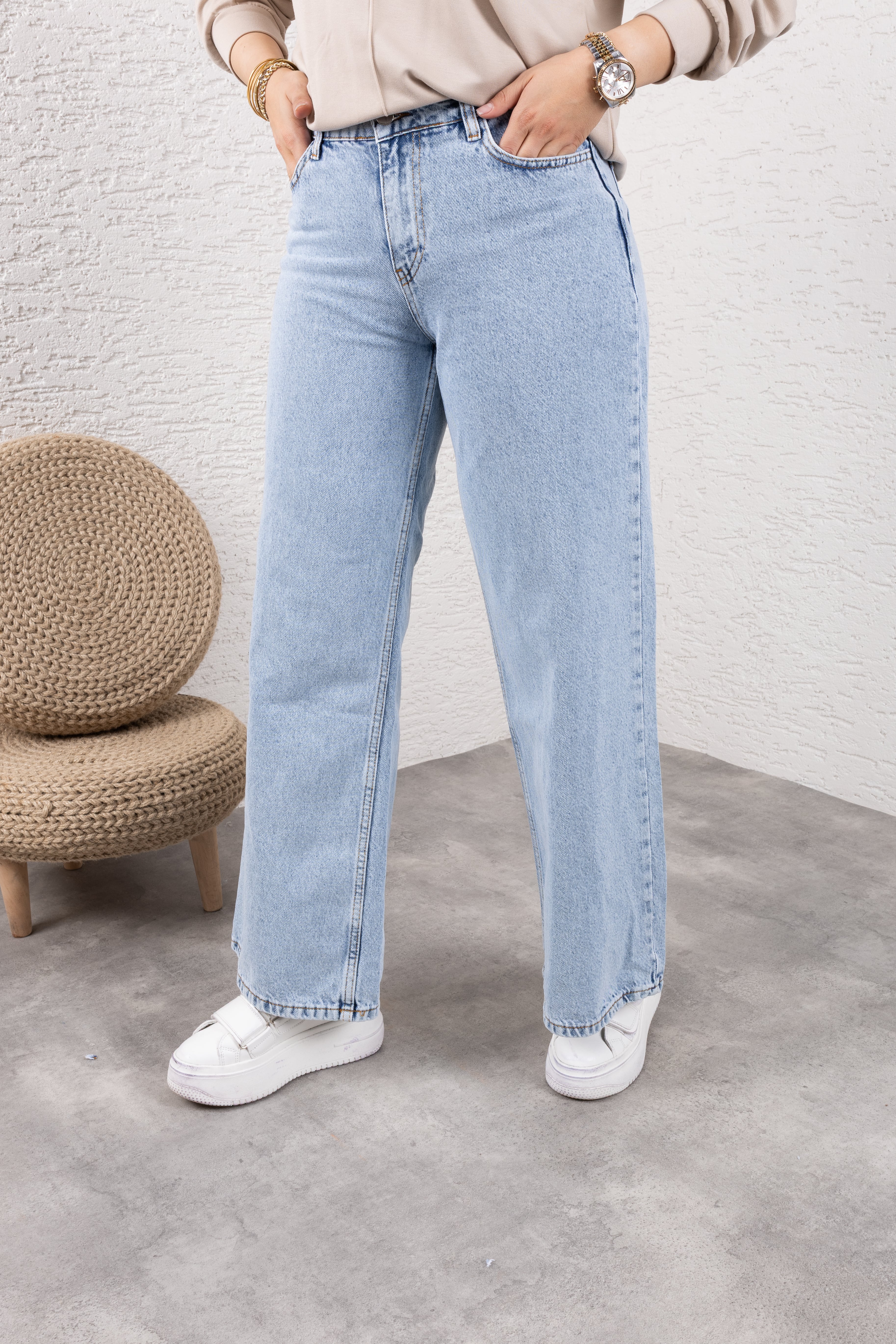 Tesettür Bol Paça Kot Pantolon