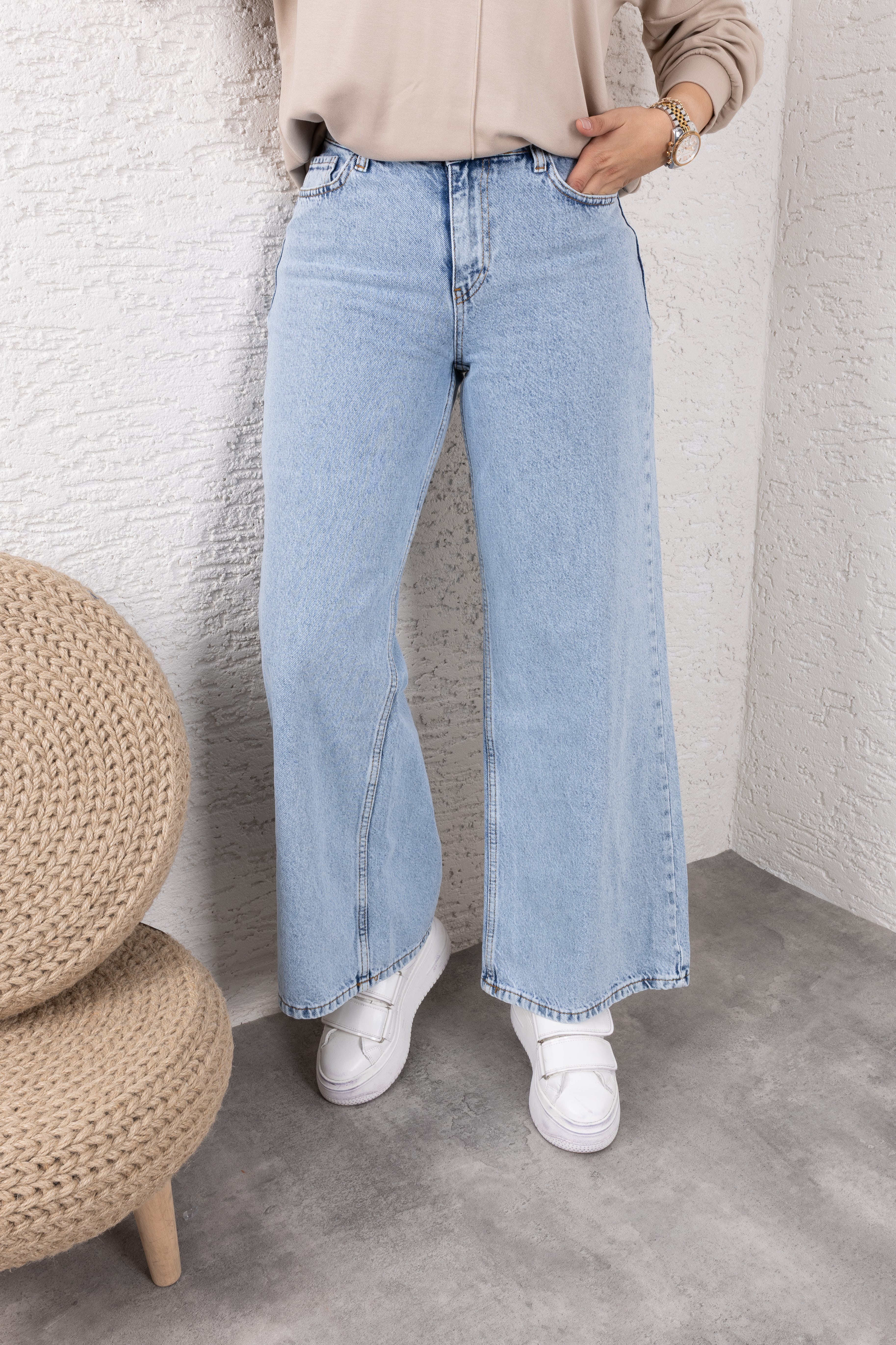 Tesettür Bol Paça Kot Pantolon