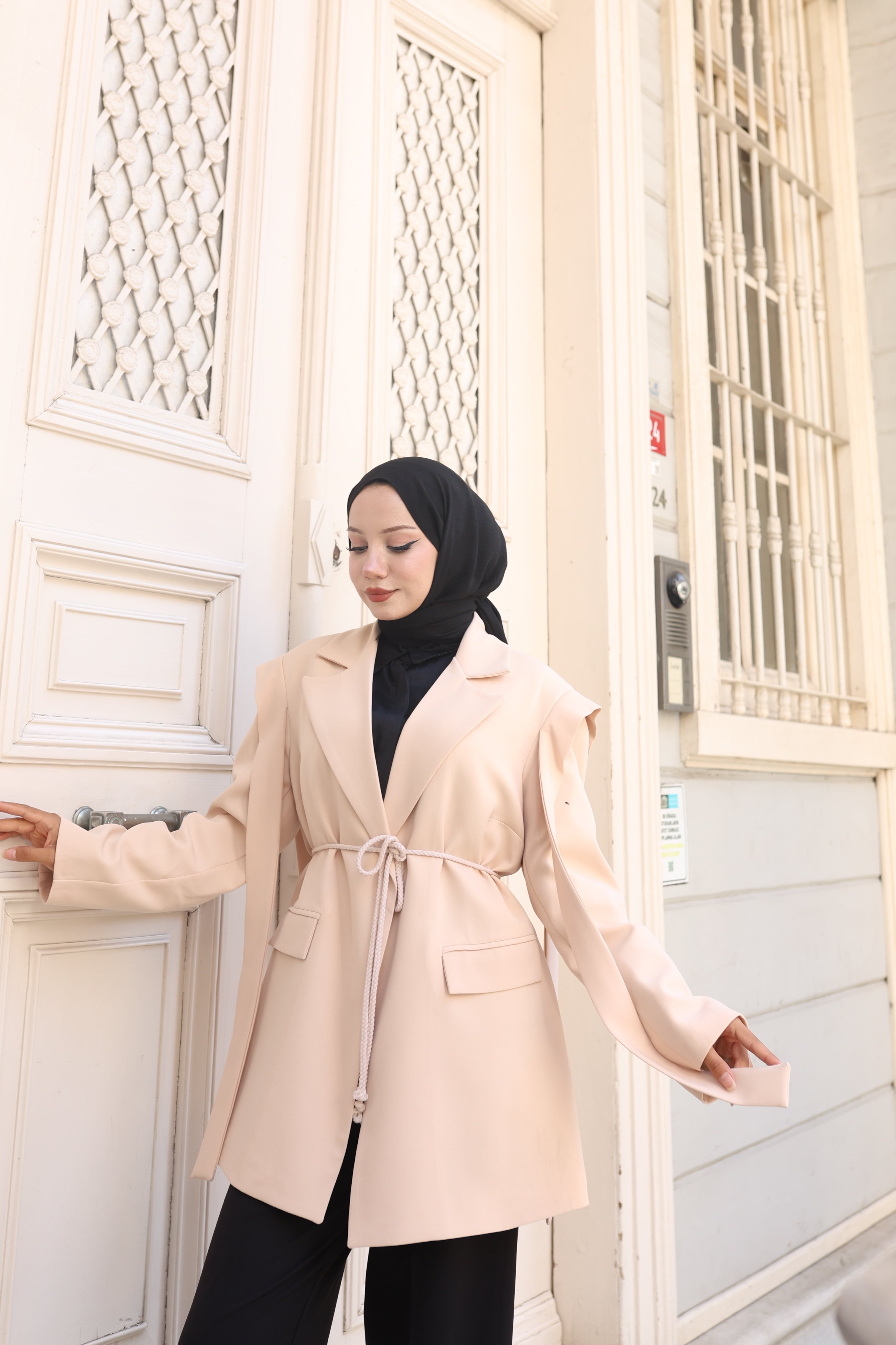 Oversize Tesettür Ceket - Bej