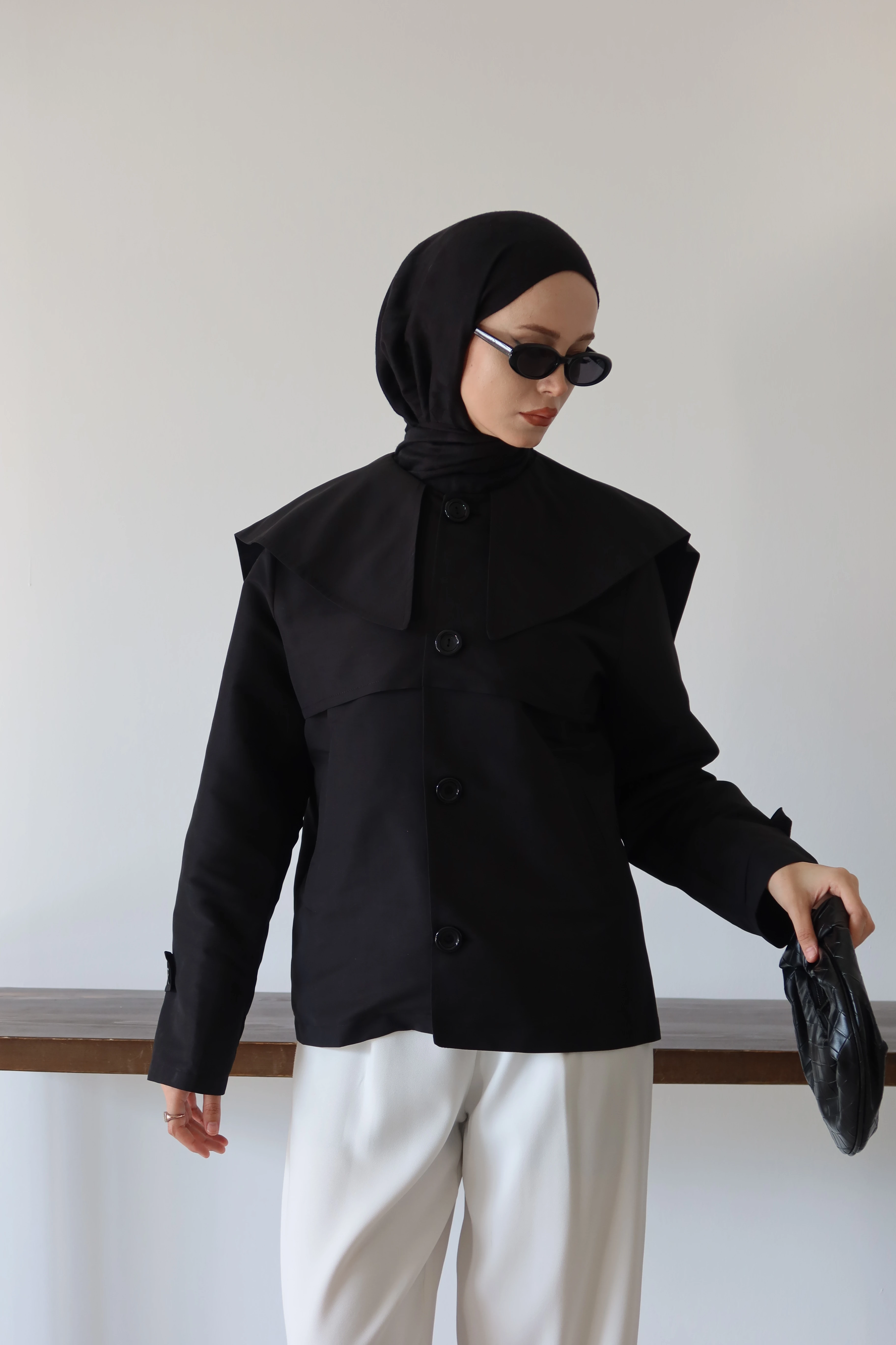 Düğme Detaylı Tesettür Trençkot