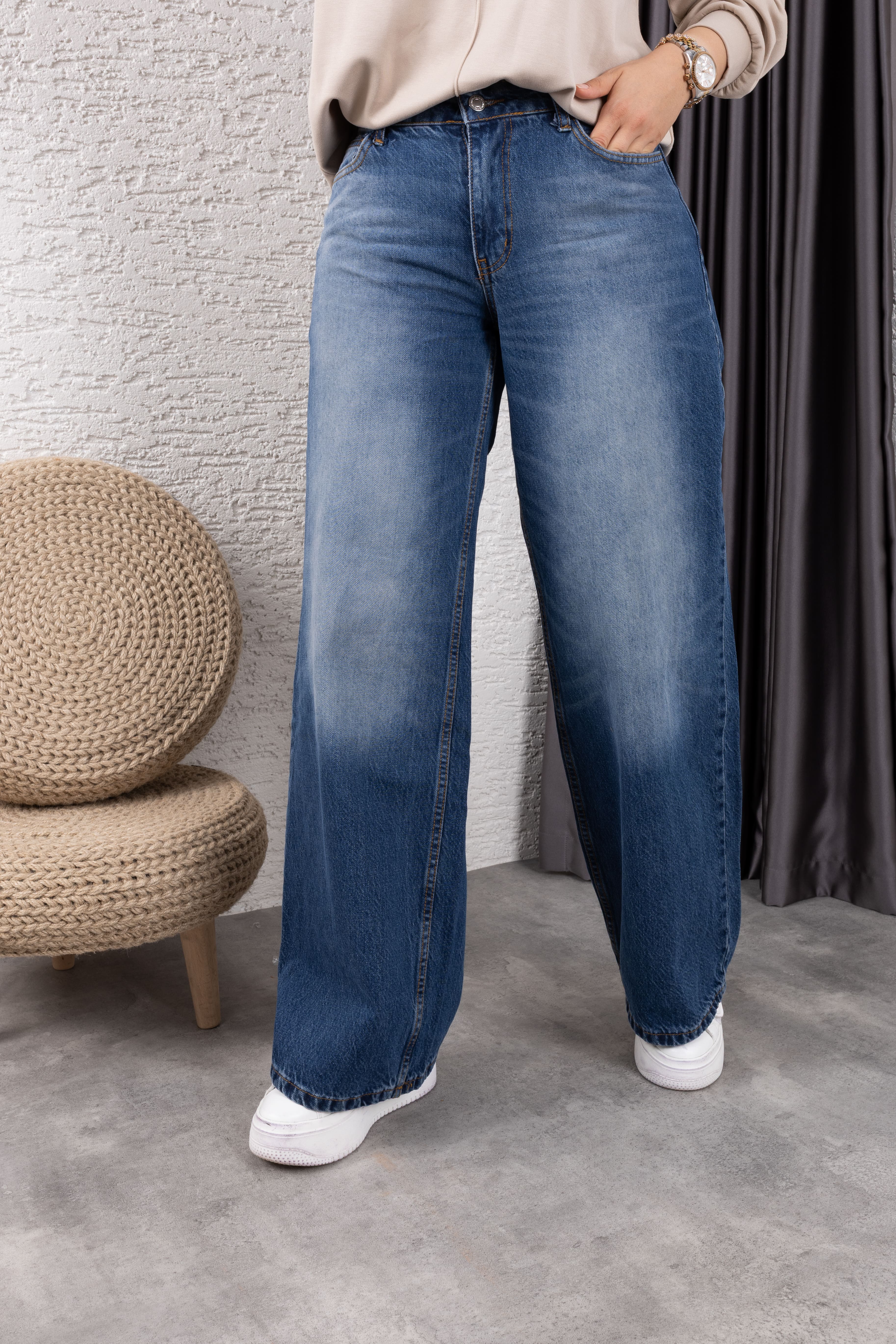 Tesettür Bol Poça Kot Pantolon