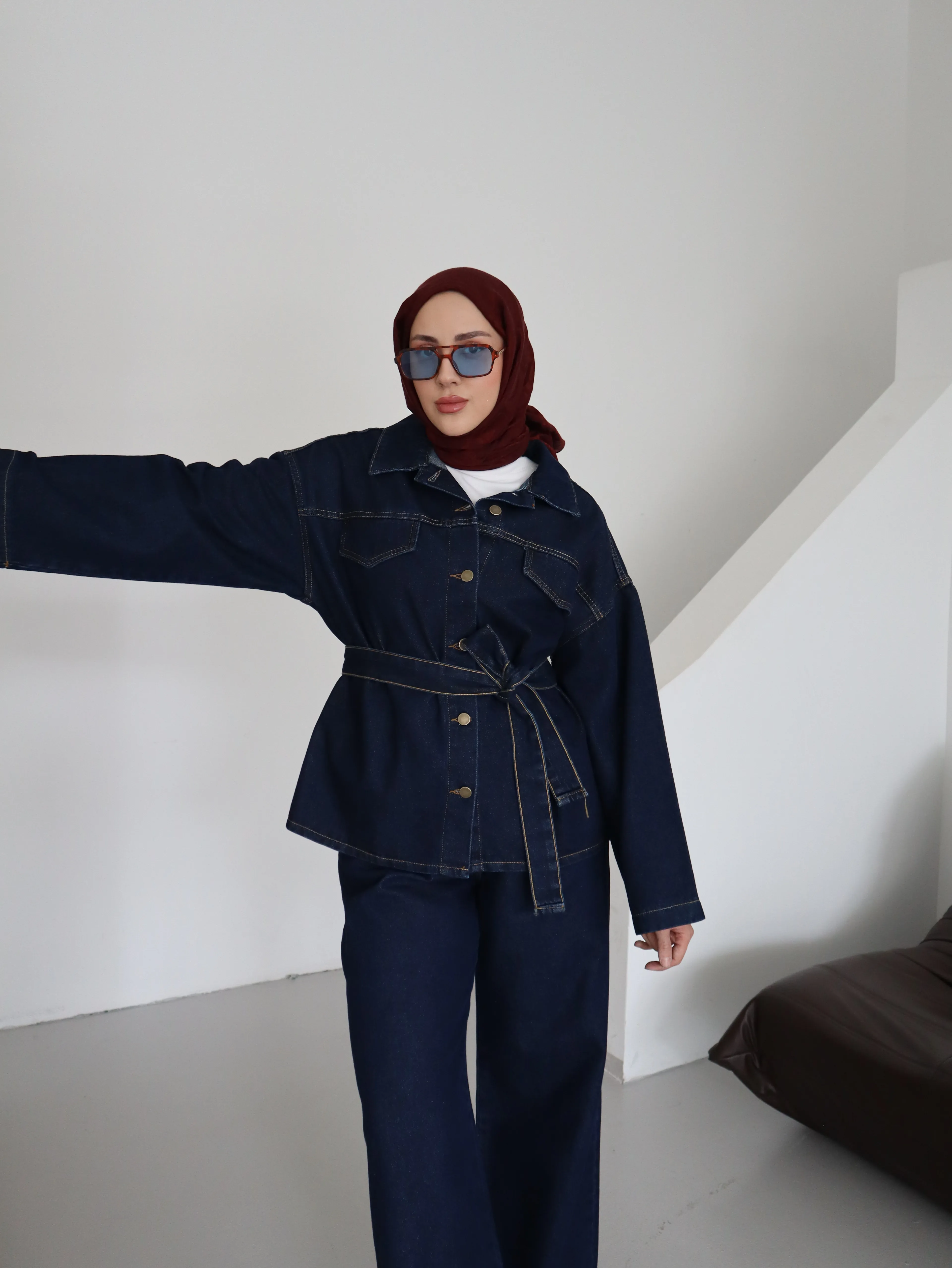 Kemer Detaylı Taba Tesettür Takım