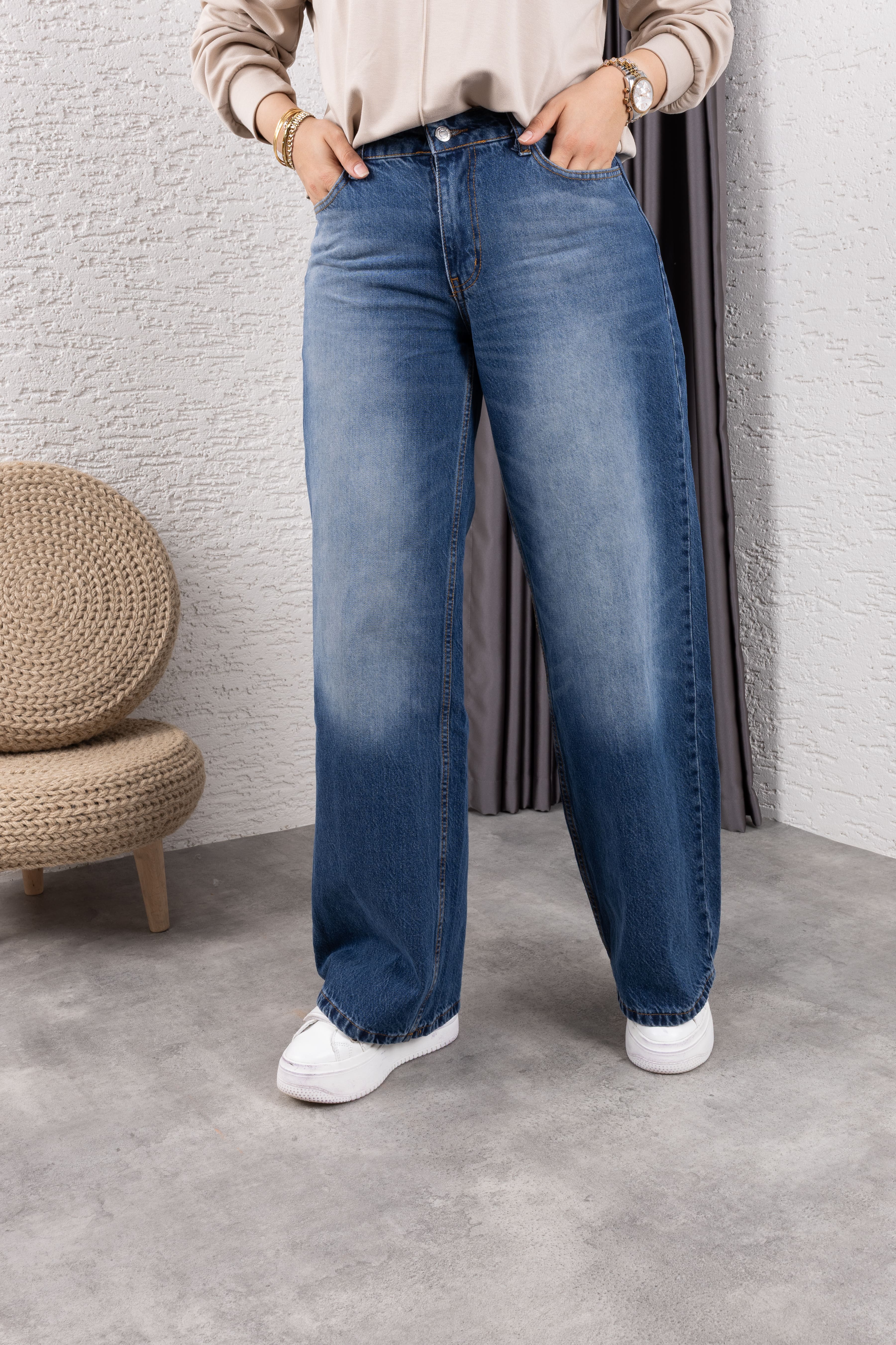 Tesettür Bol Poça Kot Pantolon